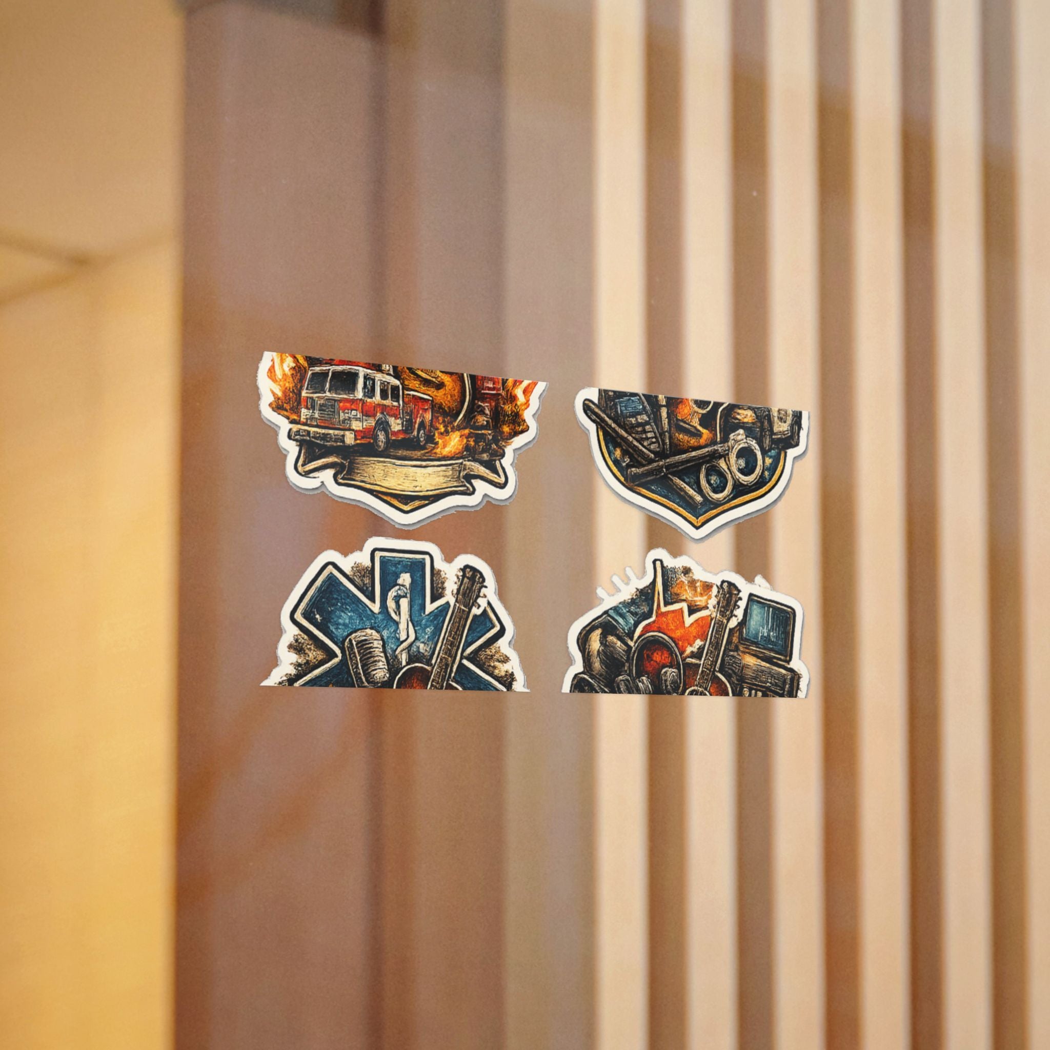 Music Roadtrip Die-Cut Sticker Pack: Vintage Guitar & Travel Icons (Set of 4)