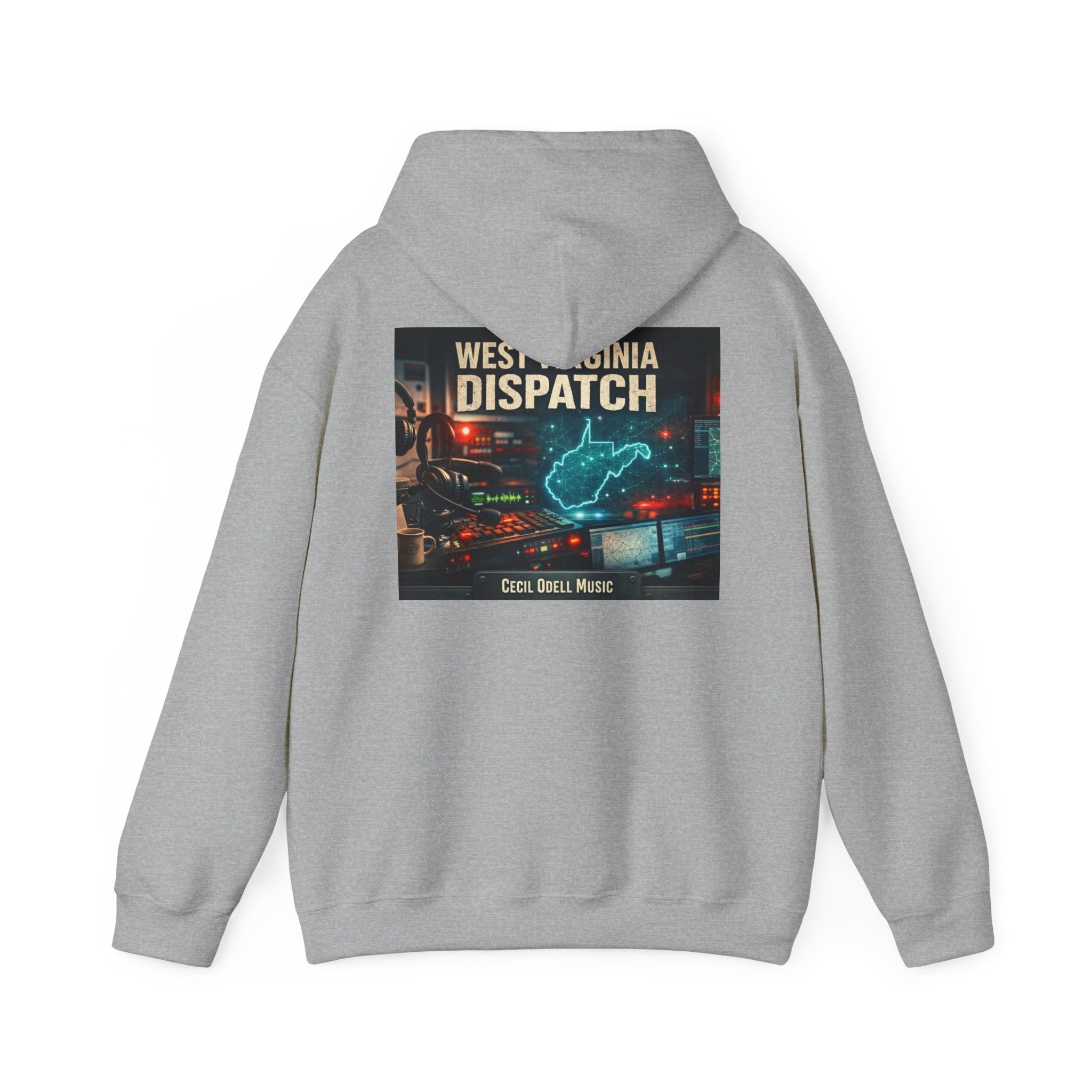 West Virginia Dispatch Hoodie: Retro Neon State Map & Eagle Graphic