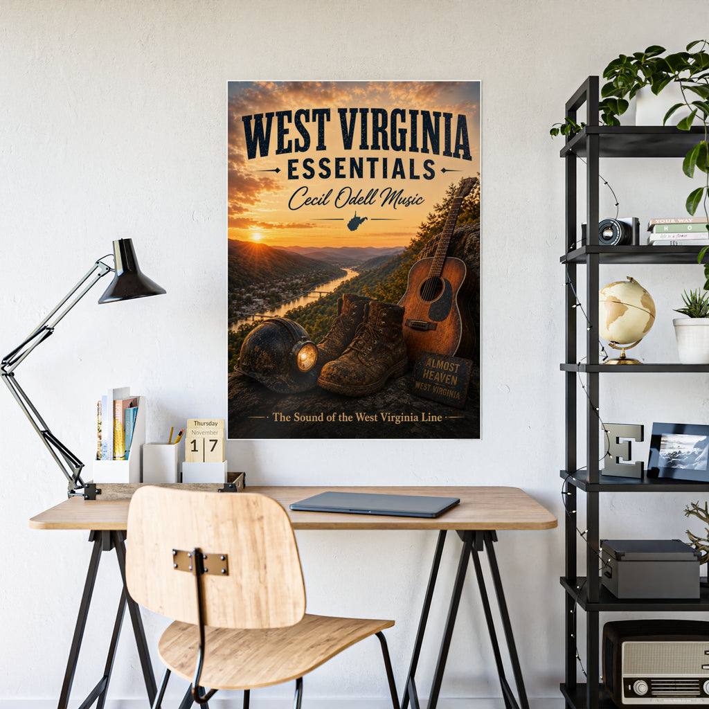 West Virginia Essentials Poster — Rustic Mountain Music Travel Wall Art
