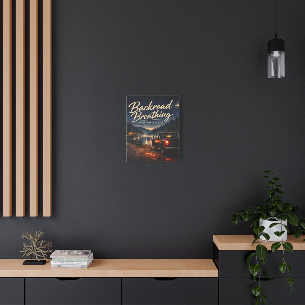 Backroad Breathing Matte Canvas Wall Art: Night Truck Landscape Music Print