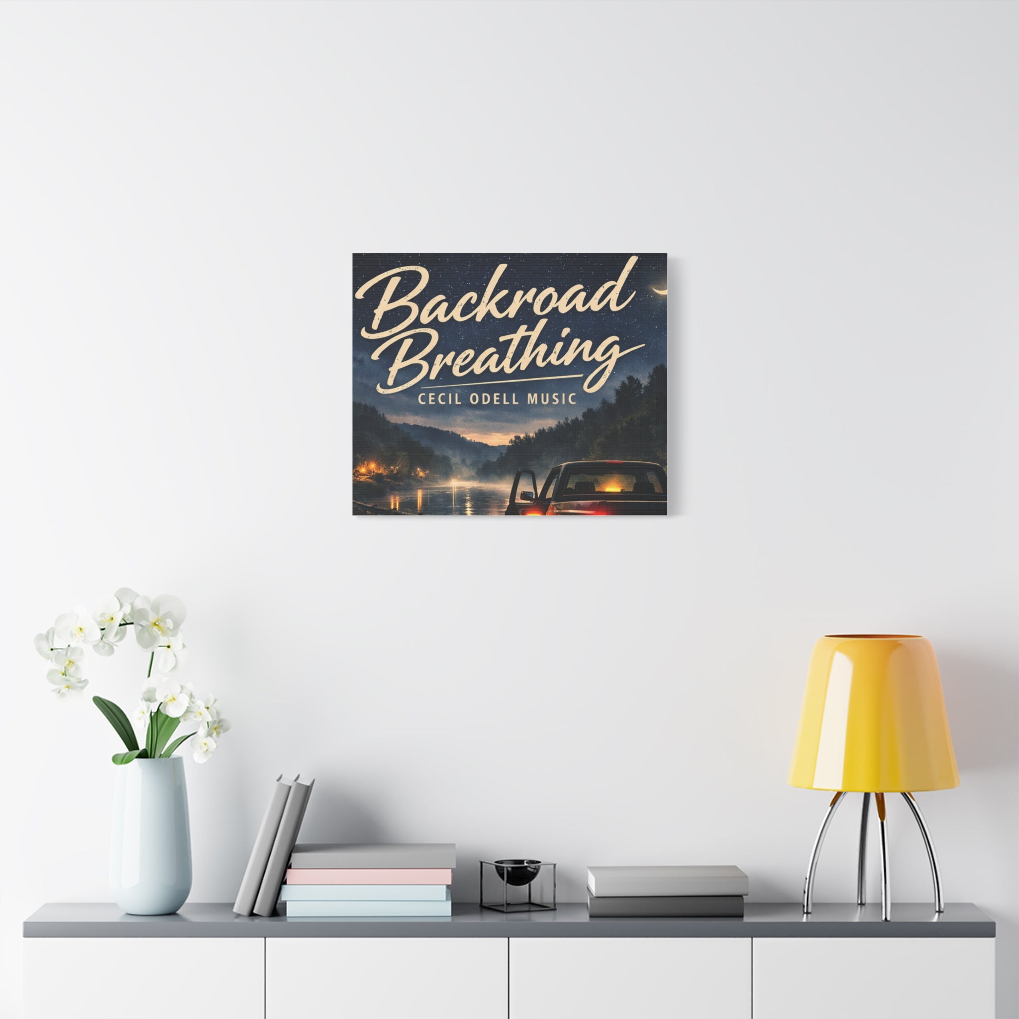 Backroad Breathing Matte Canvas Wall Art: Night Truck Landscape Music Print