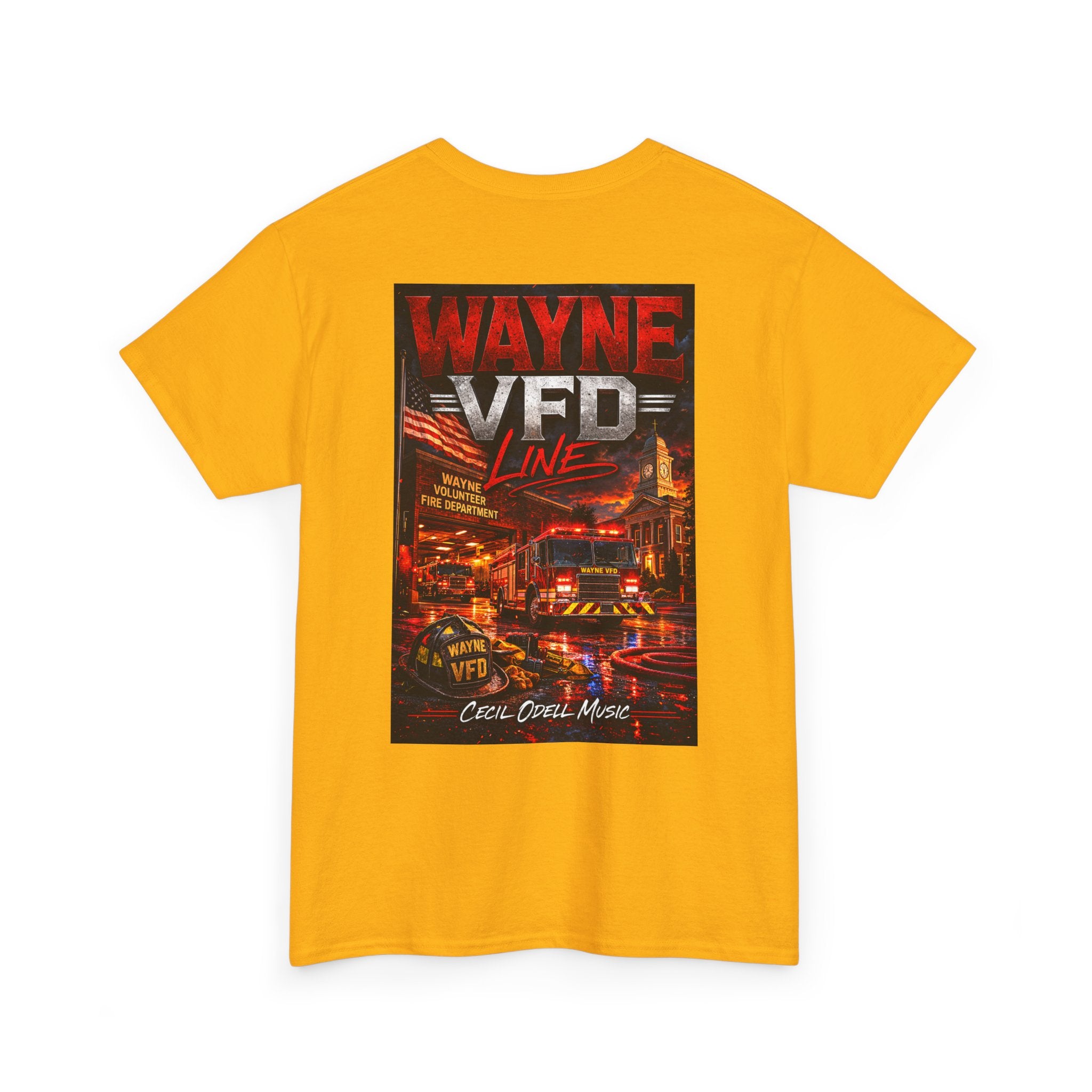 Wayne VFD Line Graphic Tee: Retro Firefighter Poster Shirt