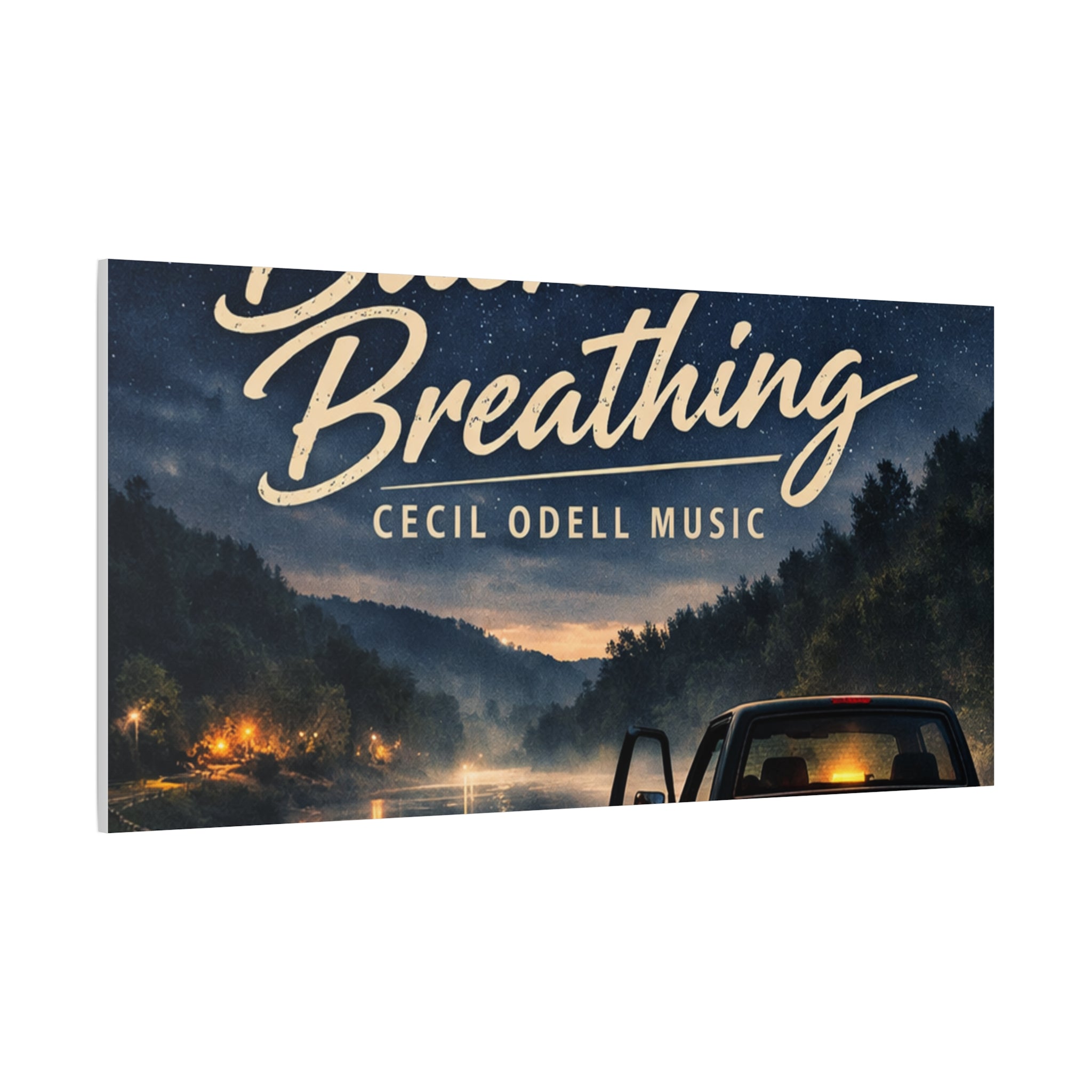 Backroad Breathing Matte Canvas Wall Art: Night Truck Landscape Music Print