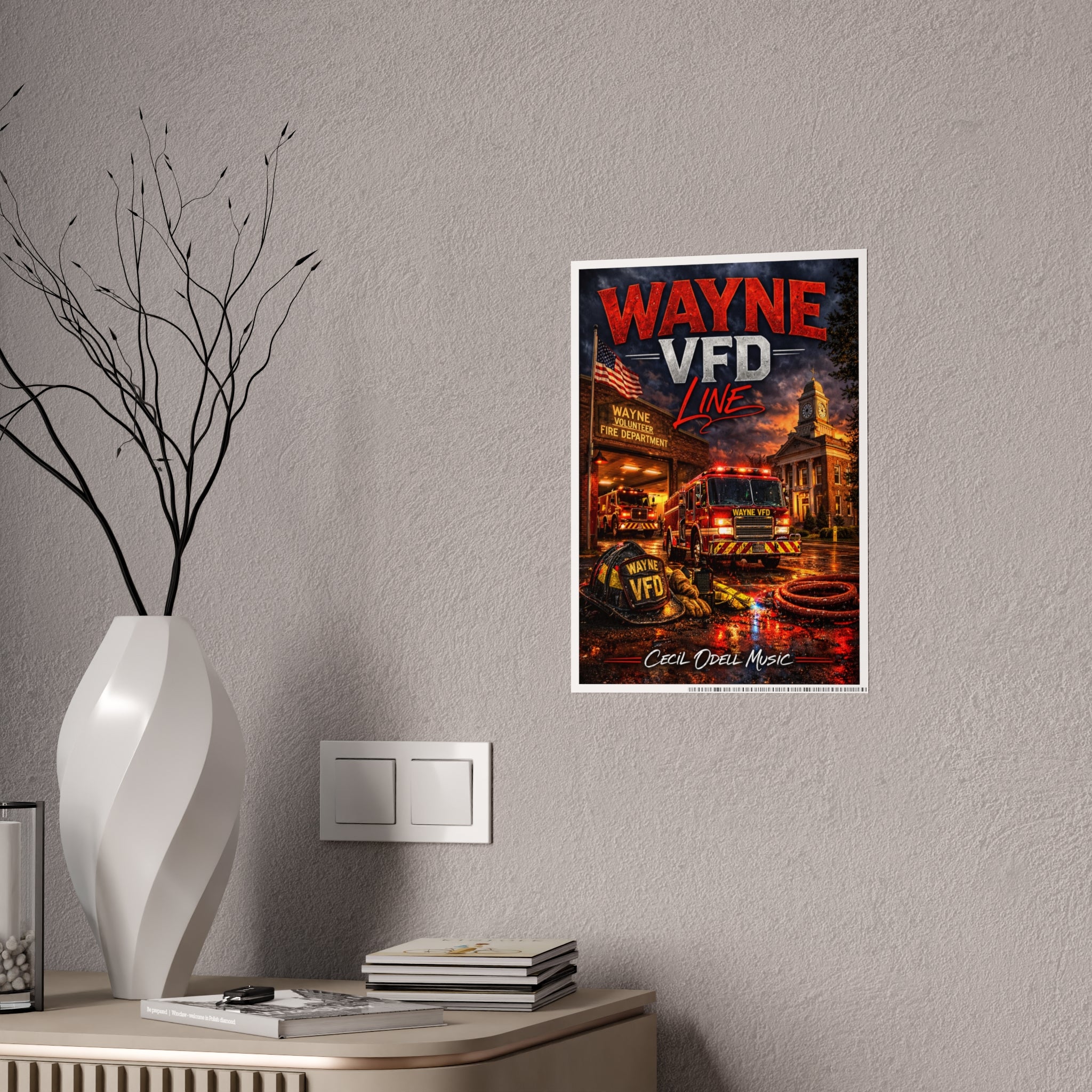 Wayne VFD Line Gloss Poster: Firefighter Station Art Print
