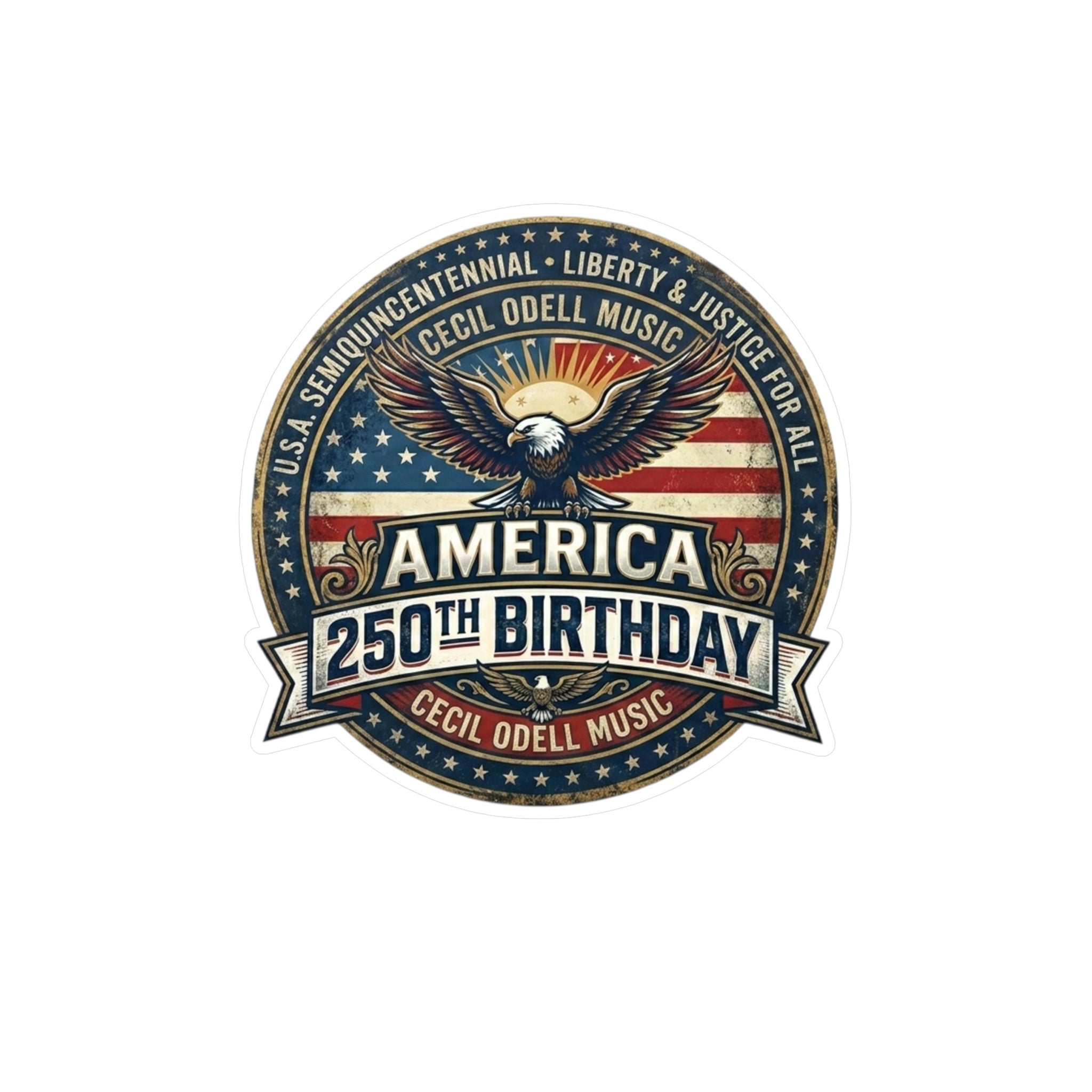America 250th Birthday Kiss-Cut Vinyl Sticker — Patriotic Eagle Emblem