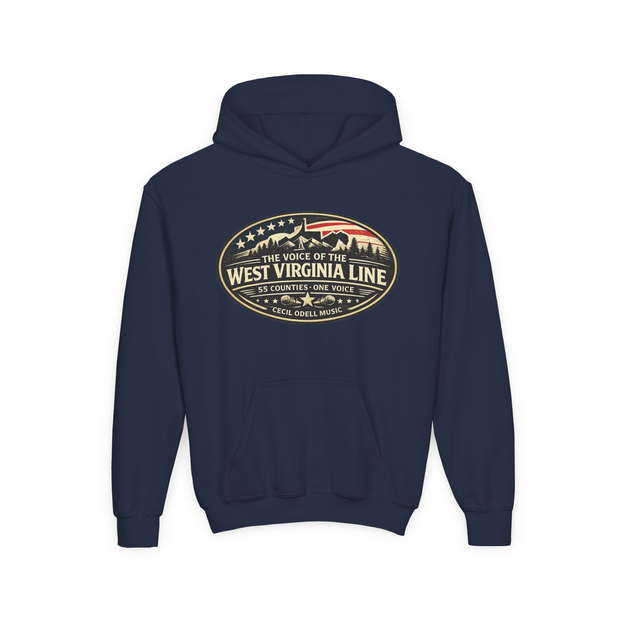 Youth Hoodie - '55 County Line' West Virginia Line Music Graphic Pullover