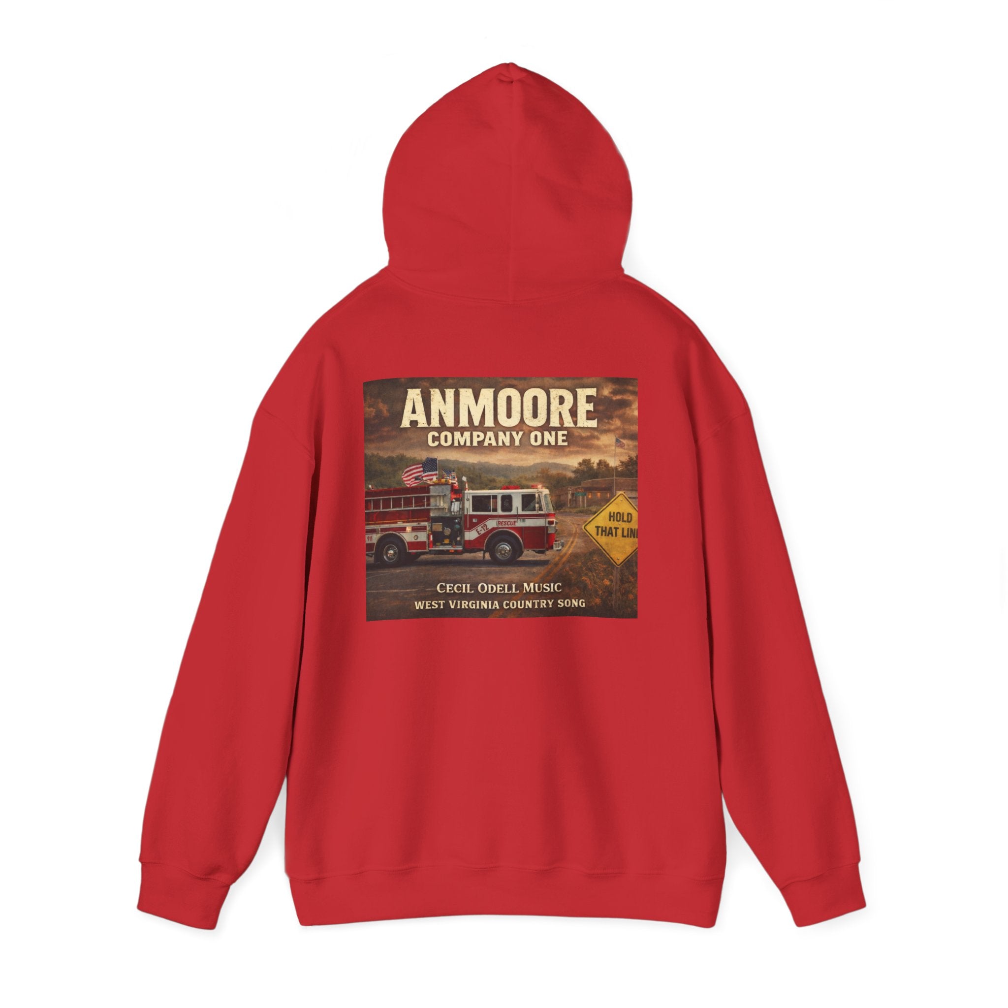 Firetruck Graphic Hoodie: Anmoore Company One Vintage Rescue Music Crewneck