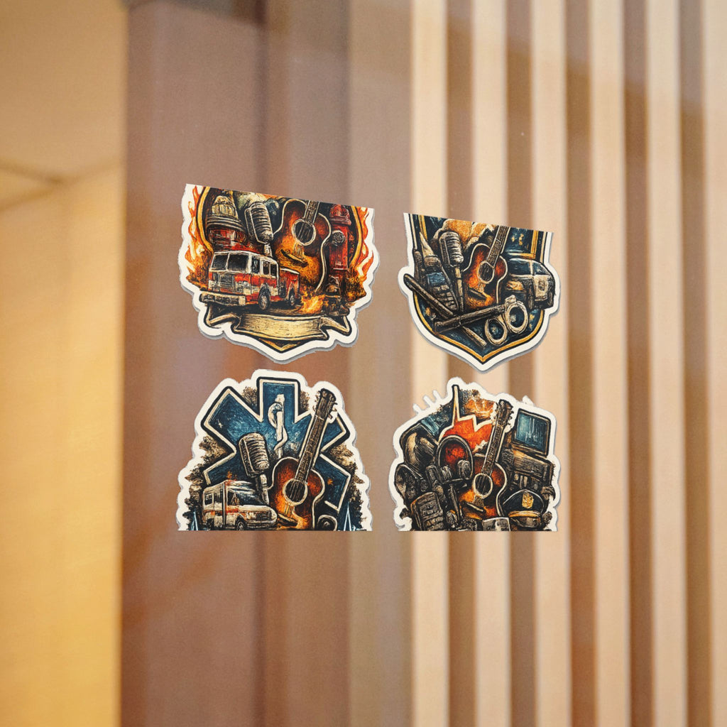 Music Roadtrip Die-Cut Sticker Pack: Vintage Guitar & Travel Icons (Set of 4)