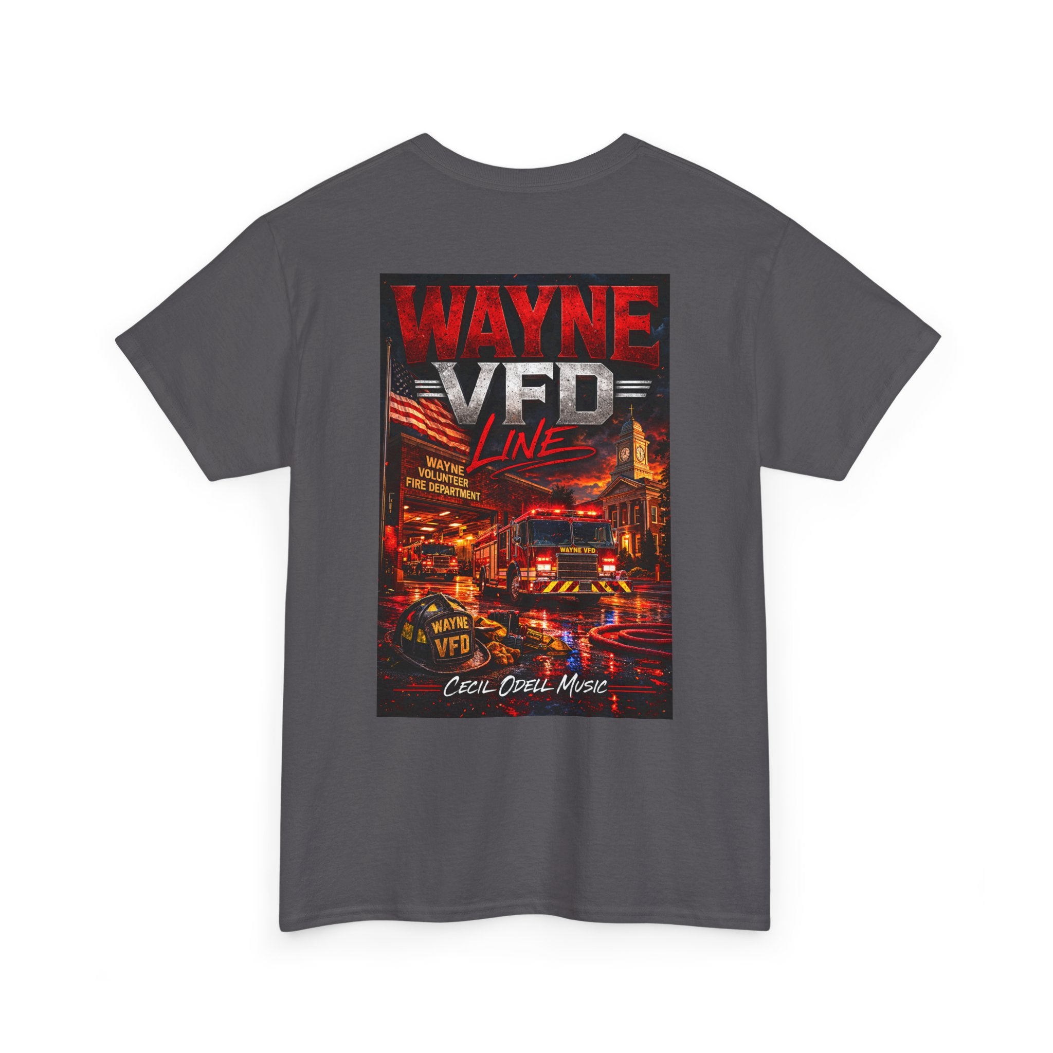 Wayne VFD Line Graphic Tee: Retro Firefighter Poster Shirt