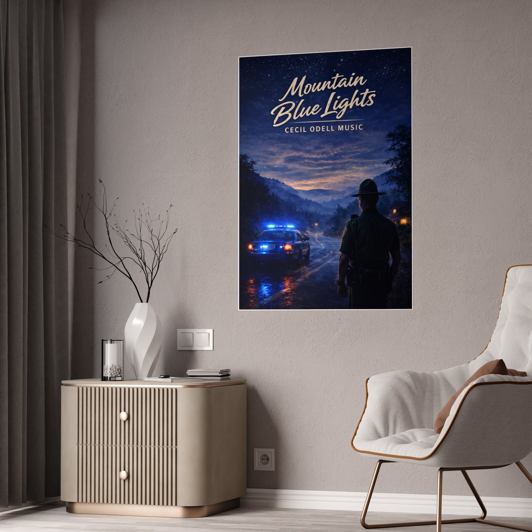 Poster: "Mountain Blue Lights" Movie-Style Gloss Art Print