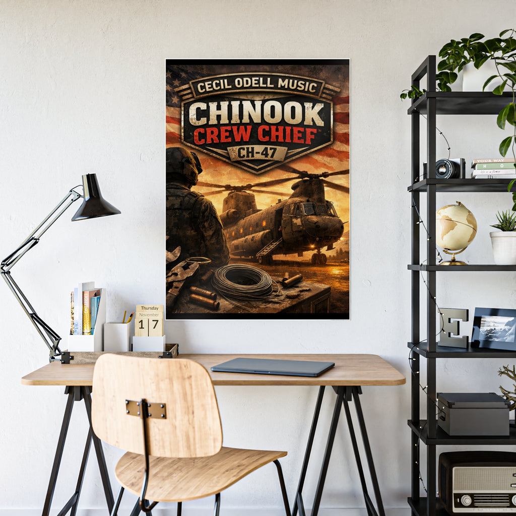 Chinook Crew Chief CH-47 Gloss Poster: Military Helicopter Wall Art