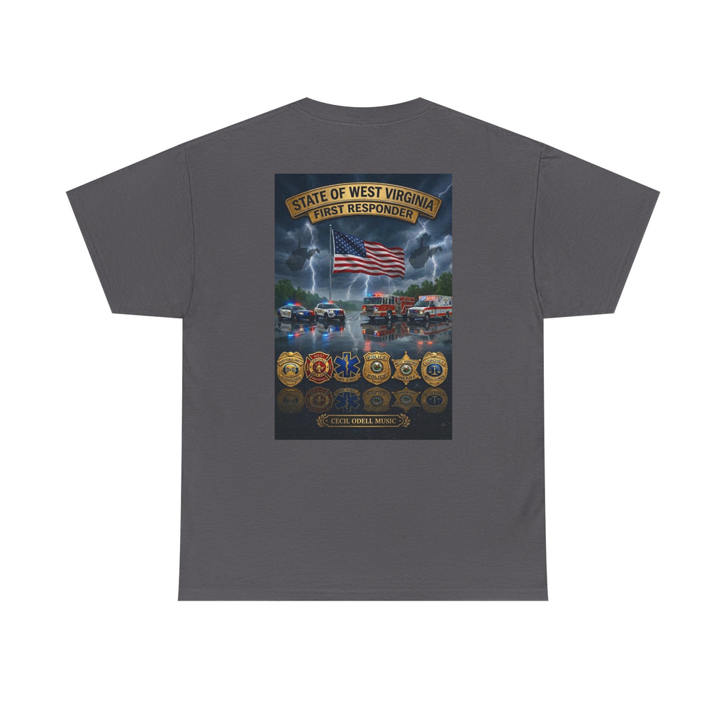West Virginia First Responders Tribute Tee: State Emblem & American Flag Memorial Shirt