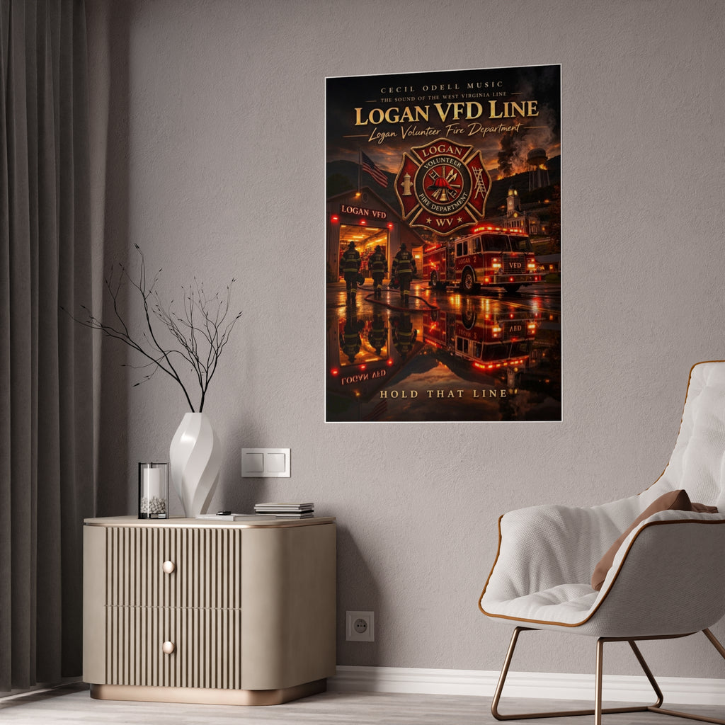 Firefighter Poster: 'Logan VFD Line' Gloss Fire Department Print