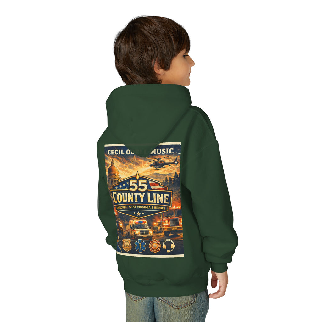 Youth Hoodie - '55 County Line' West Virginia Line Music Graphic Pullover