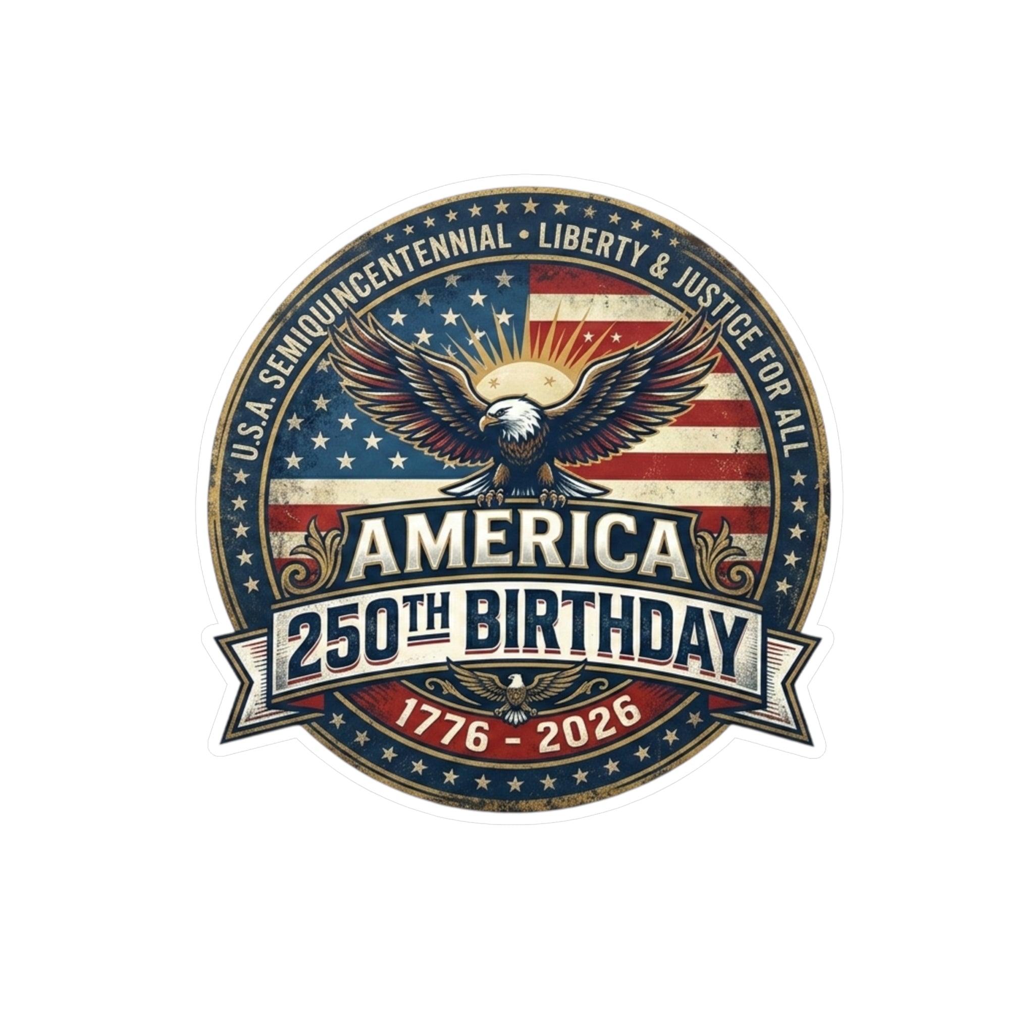 America 250th Birthday Kiss-Cut Vinyl Sticker — 1776–2026 Patriotic Eagle Decal