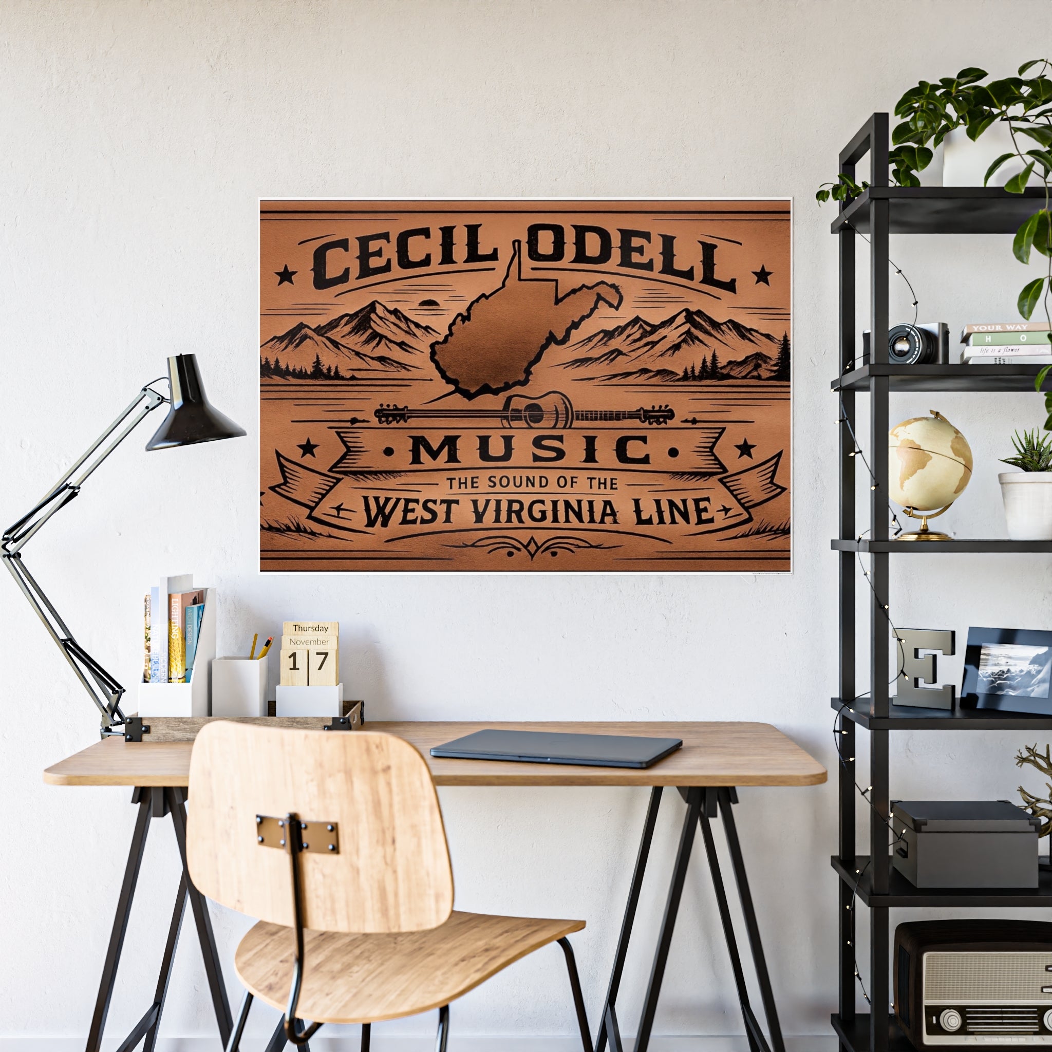 Cecil Odell Music Poster: 'The Sound of the West Virginia Line' Vintage Wood-Style Print