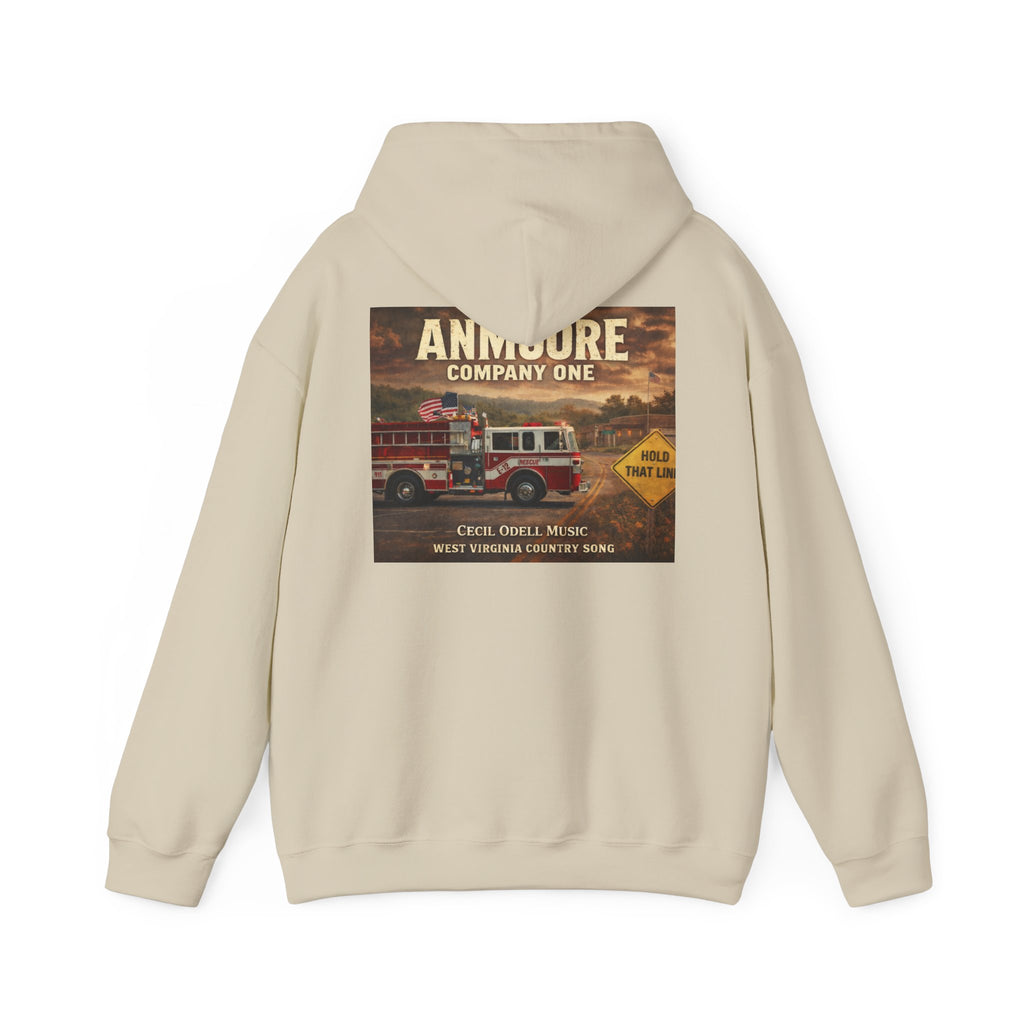 Firetruck Graphic Hoodie: Anmoore Company One Vintage Rescue Music Crewneck
