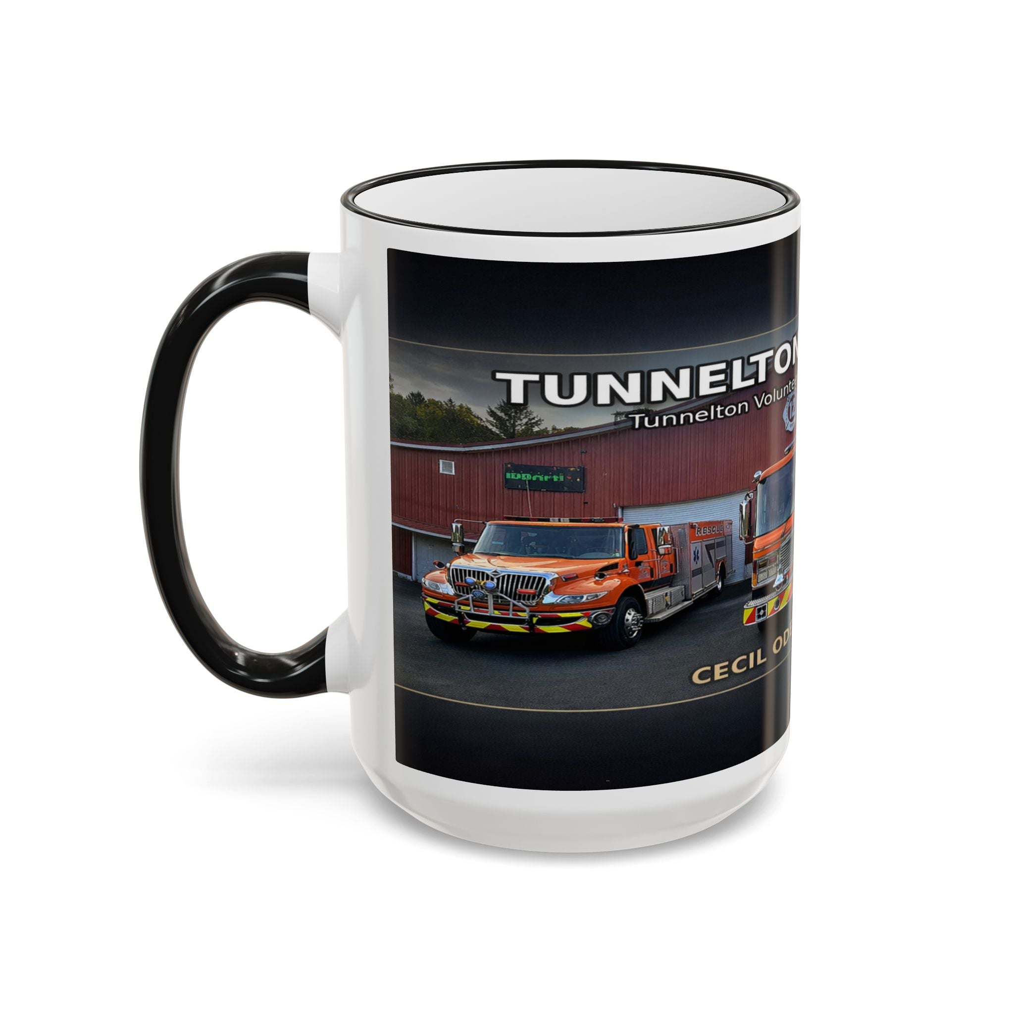 Fire Truck Photo Accent Rim Mug: "Cecil Odell Music" Volunteer Fire Department Tribute (11oz/15oz)