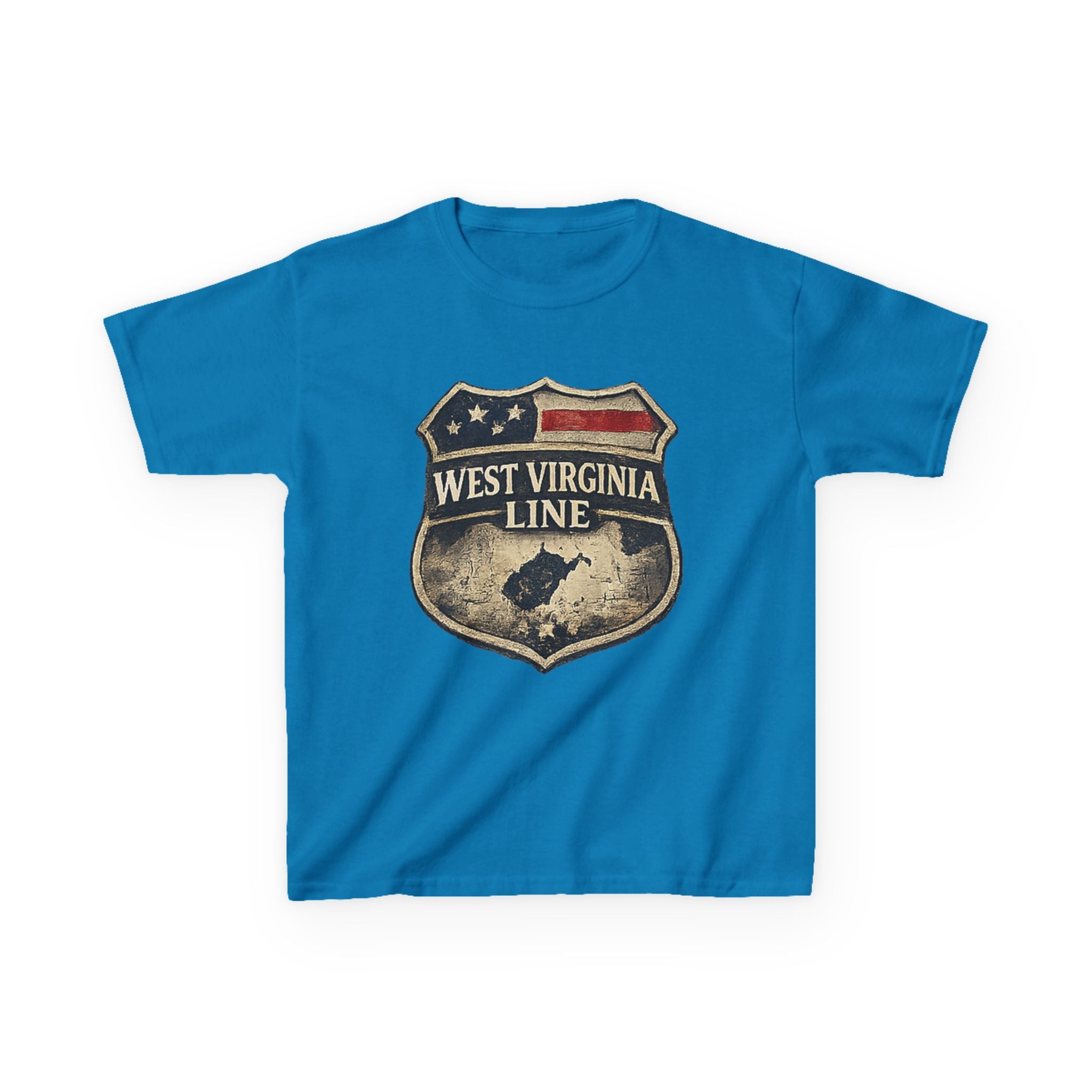 Kids T‑Shirt: Vintage West Virginia Line Badge with Eagle & American Flag