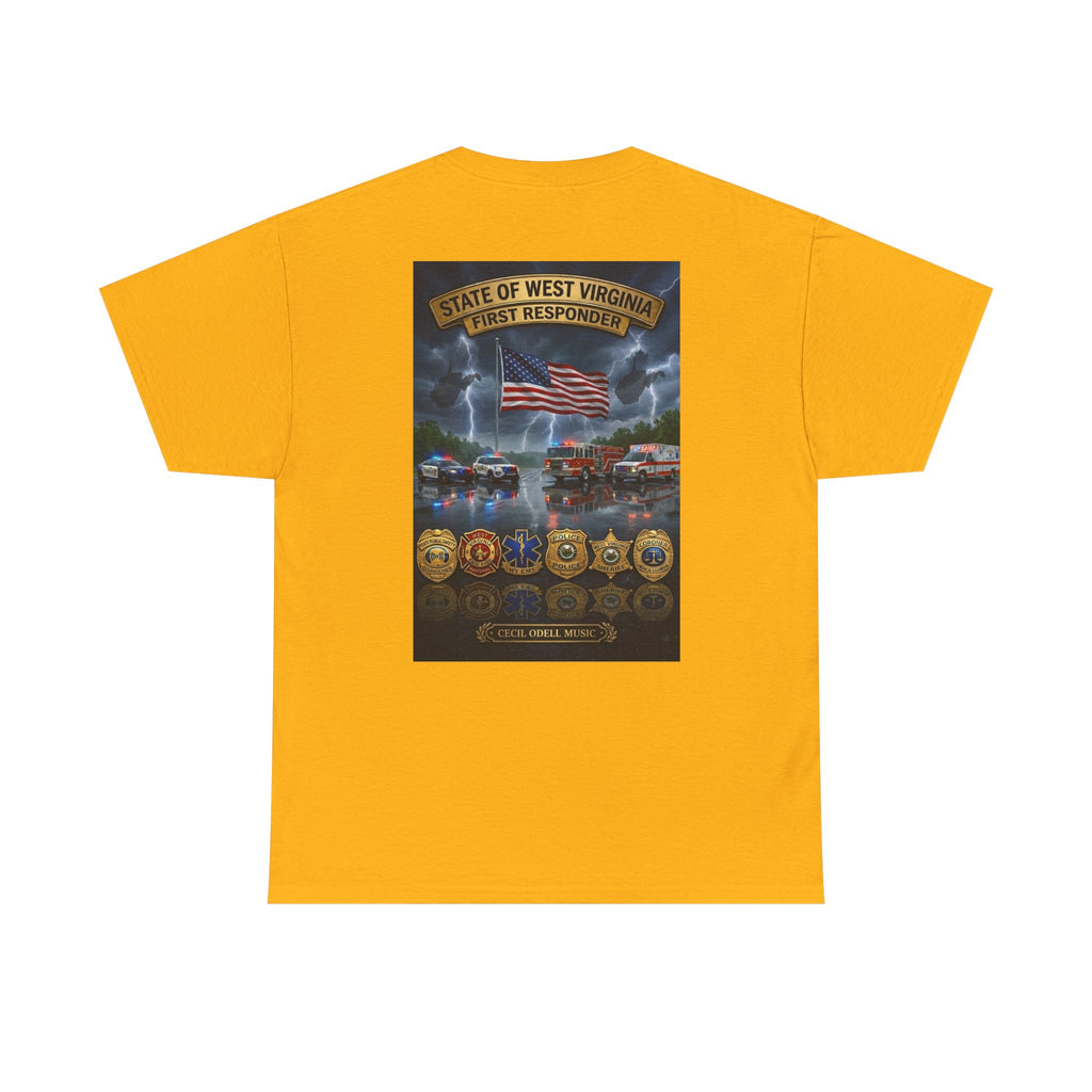 West Virginia First Responders Tribute Tee: State Emblem & American Flag Memorial Shirt