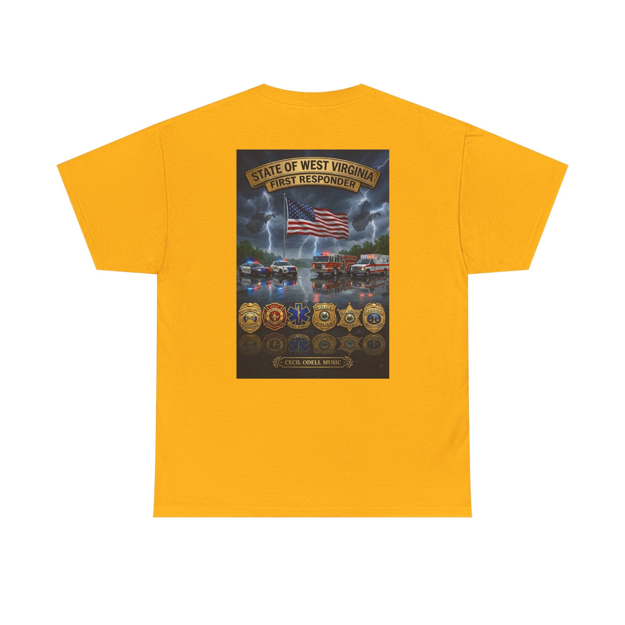 West Virginia First Responders Tribute Tee: State Emblem & American Flag Memorial Shirt
