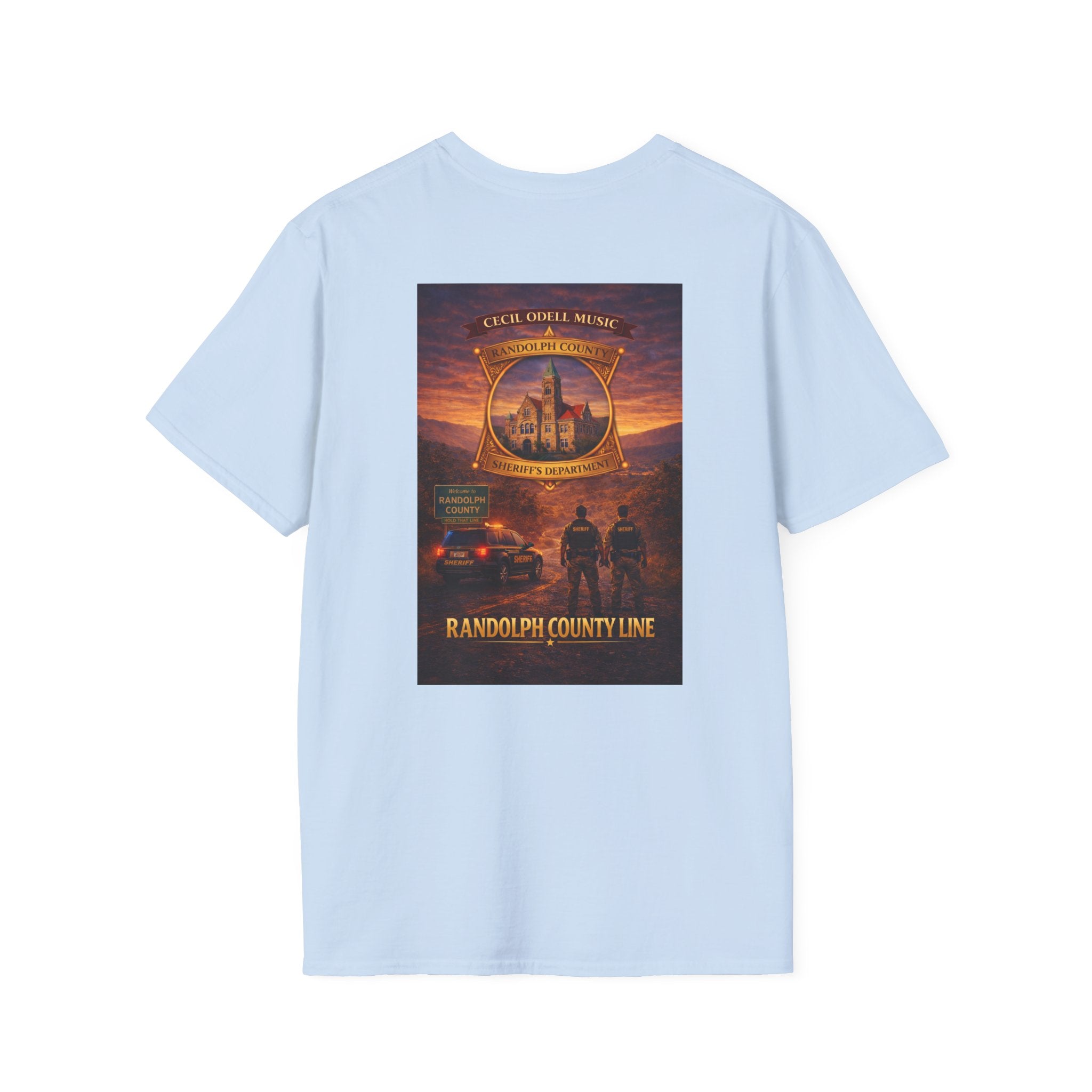 Randolph County Line Graphic T-Shirt: Vintage Sheriff Badge & Sunset Scene