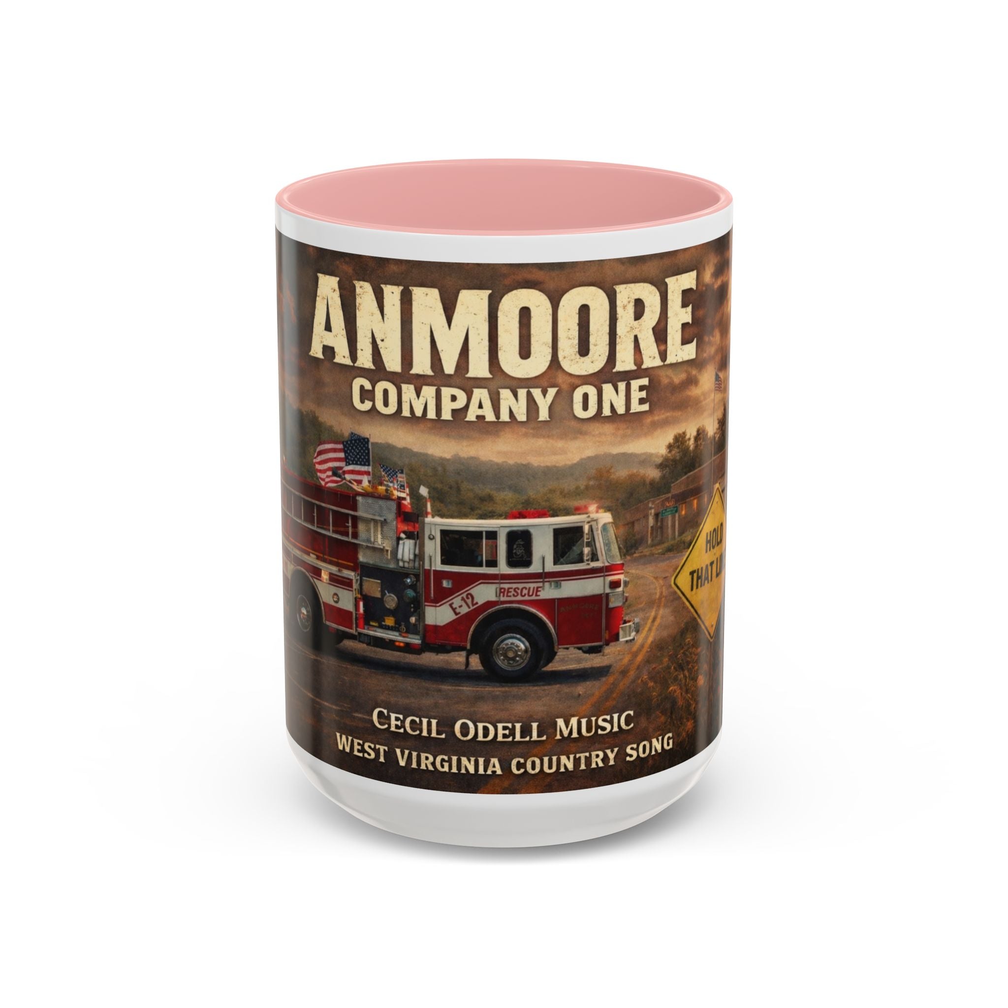 Anmoore Company One Firetruck Accent Coffee Mug – 'Hold That Line' West Virginia Country Music Tribute