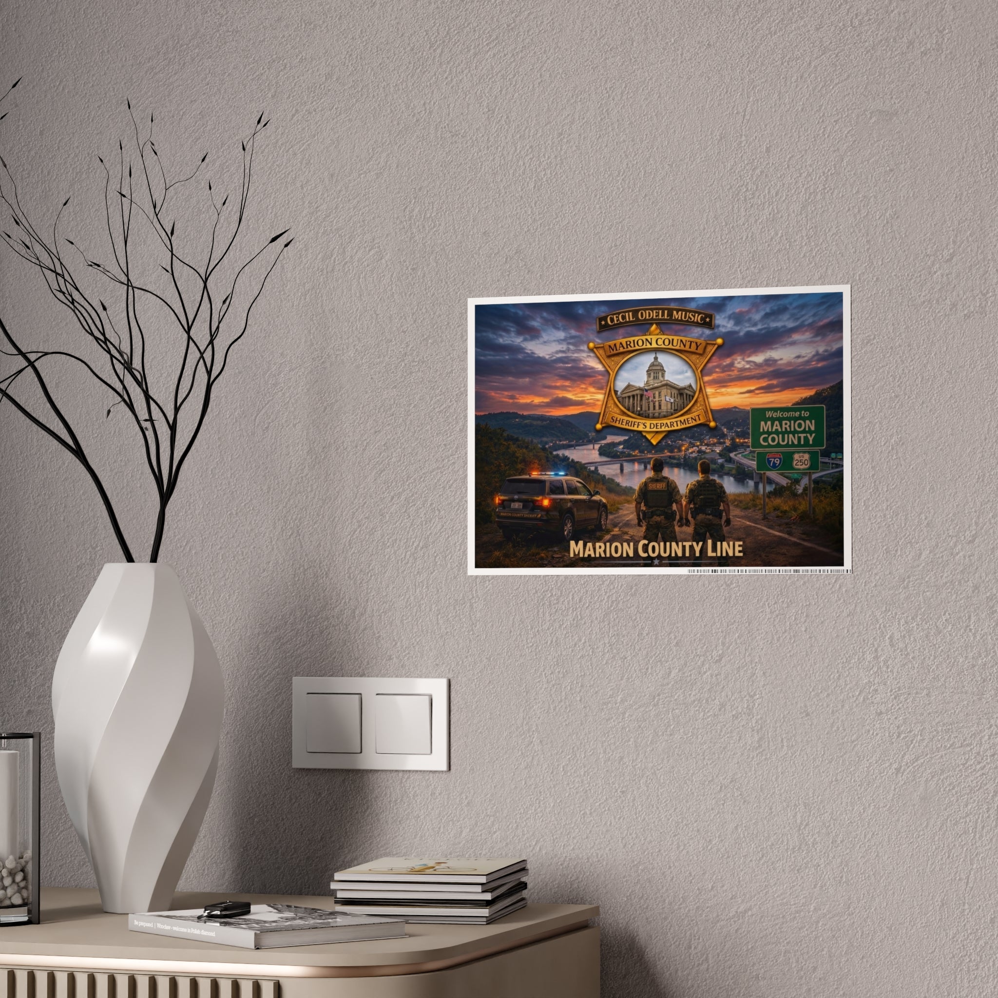 Marion County Line Police Badge Gloss Poster: Sheriff Dept. Scenic Sunset Print