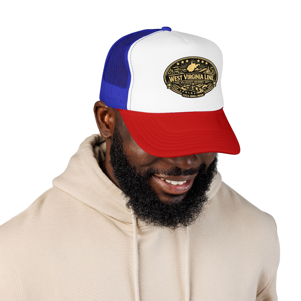 West Virginia Line Vintage Foam Trucker Hat: Rustic State Patch Cap