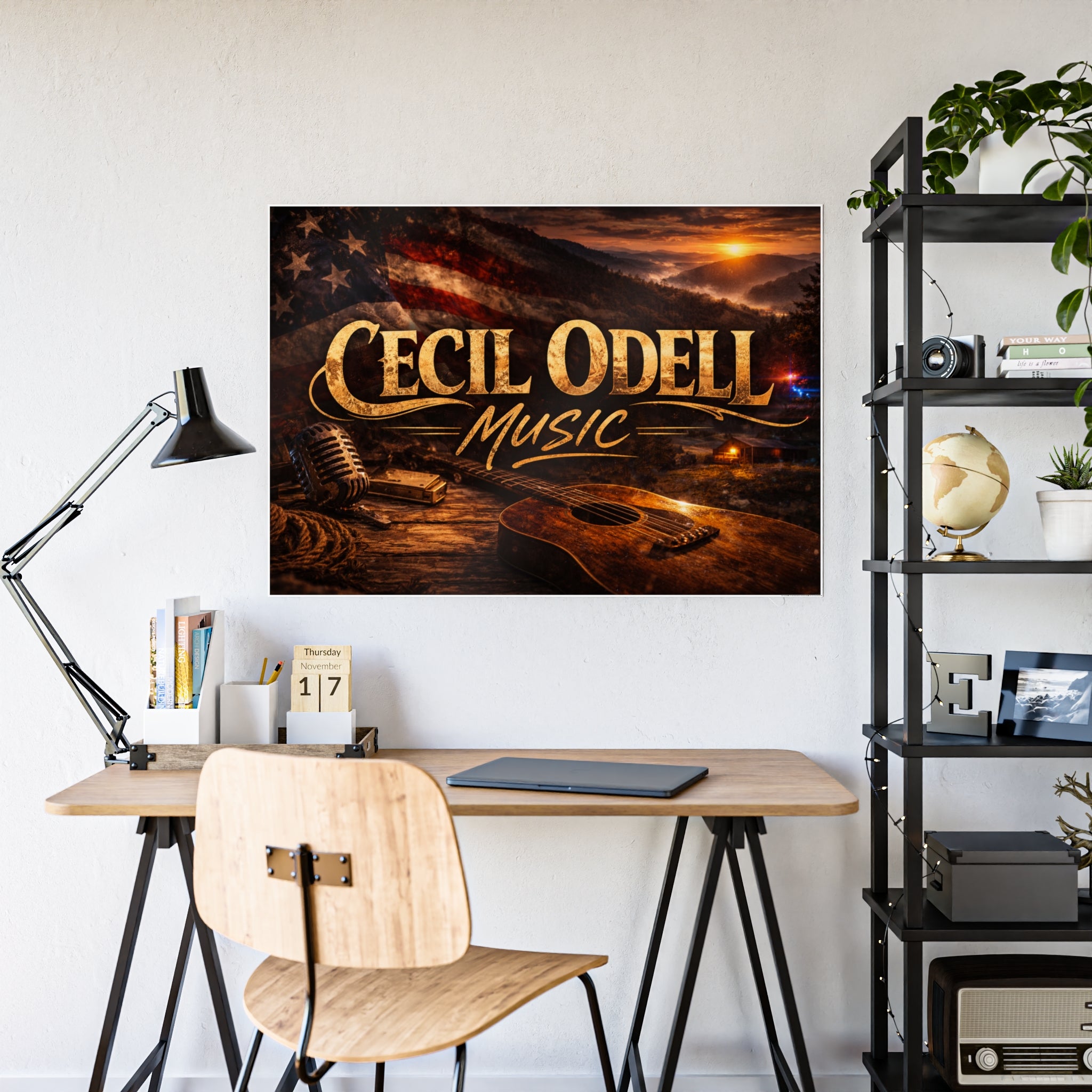 Cecil Odell Music Gloss Poster: Vintage Americana Guitar Wall Art