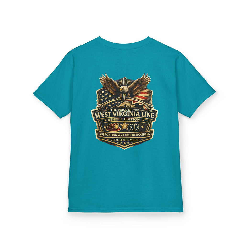 Kids T‑Shirt: Vintage West Virginia Line Badge with Eagle & American Flag