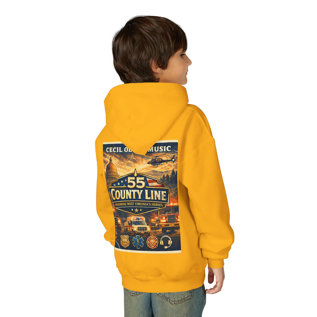 Youth Hoodie - '55 County Line' West Virginia Line Music Graphic Pullover