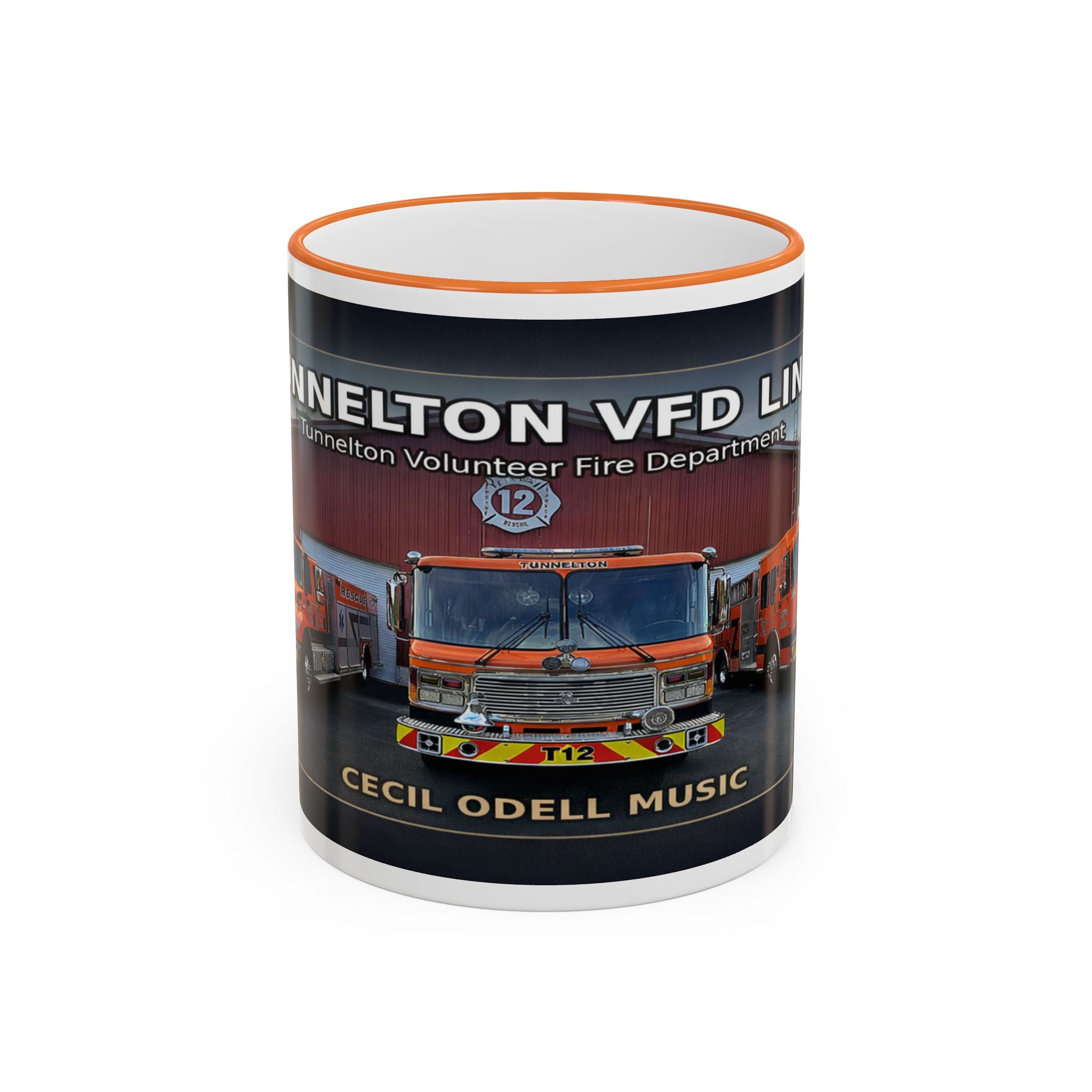 Fire Truck Photo Accent Rim Mug: "Cecil Odell Music" Volunteer Fire Department Tribute (11oz/15oz)