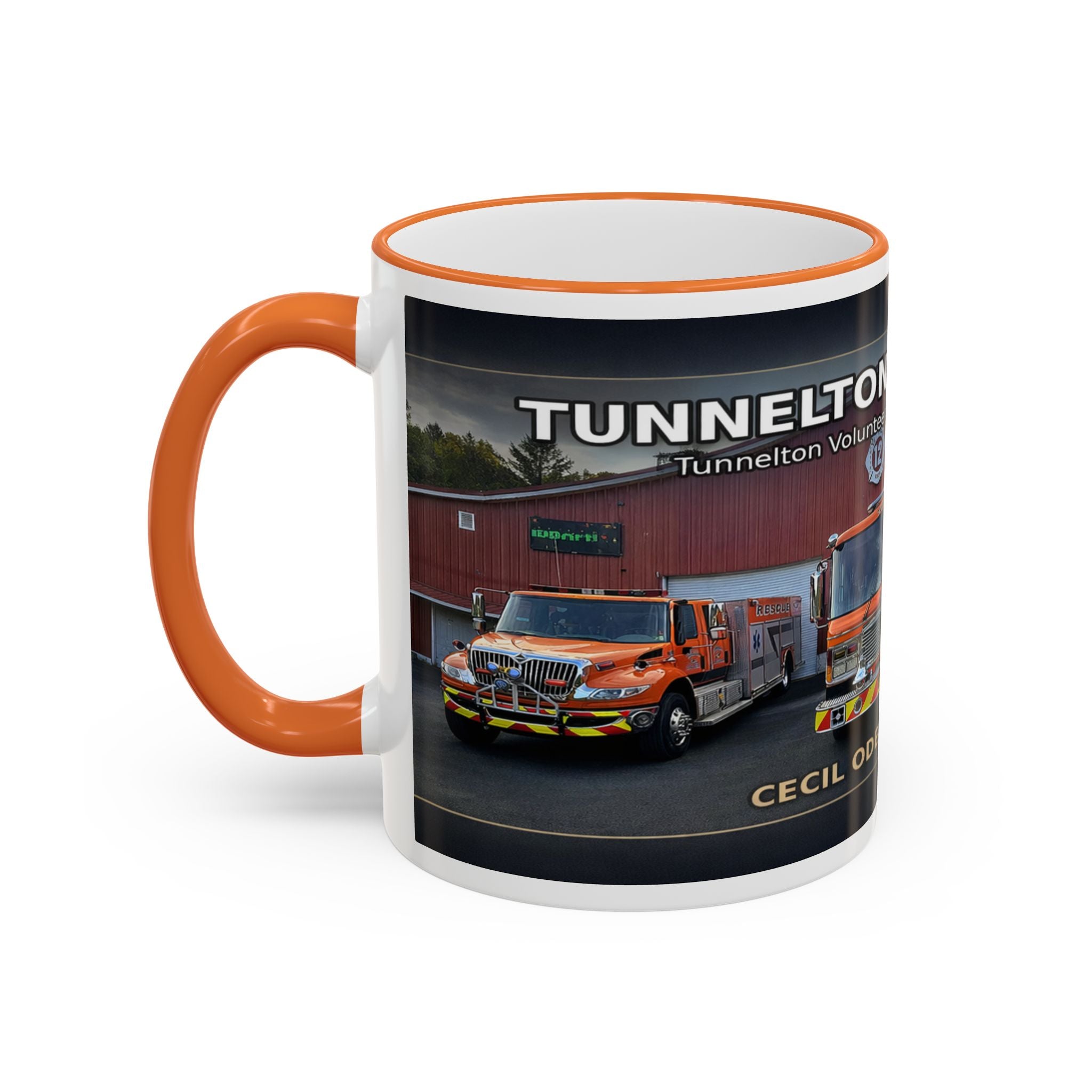 Fire Truck Photo Accent Rim Mug: "Cecil Odell Music" Volunteer Fire Department Tribute (11oz/15oz)