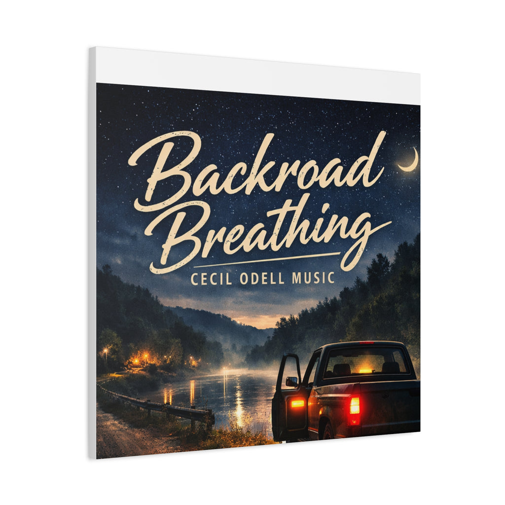 Backroad Breathing Matte Canvas Wall Art: Night Truck Landscape Music Print