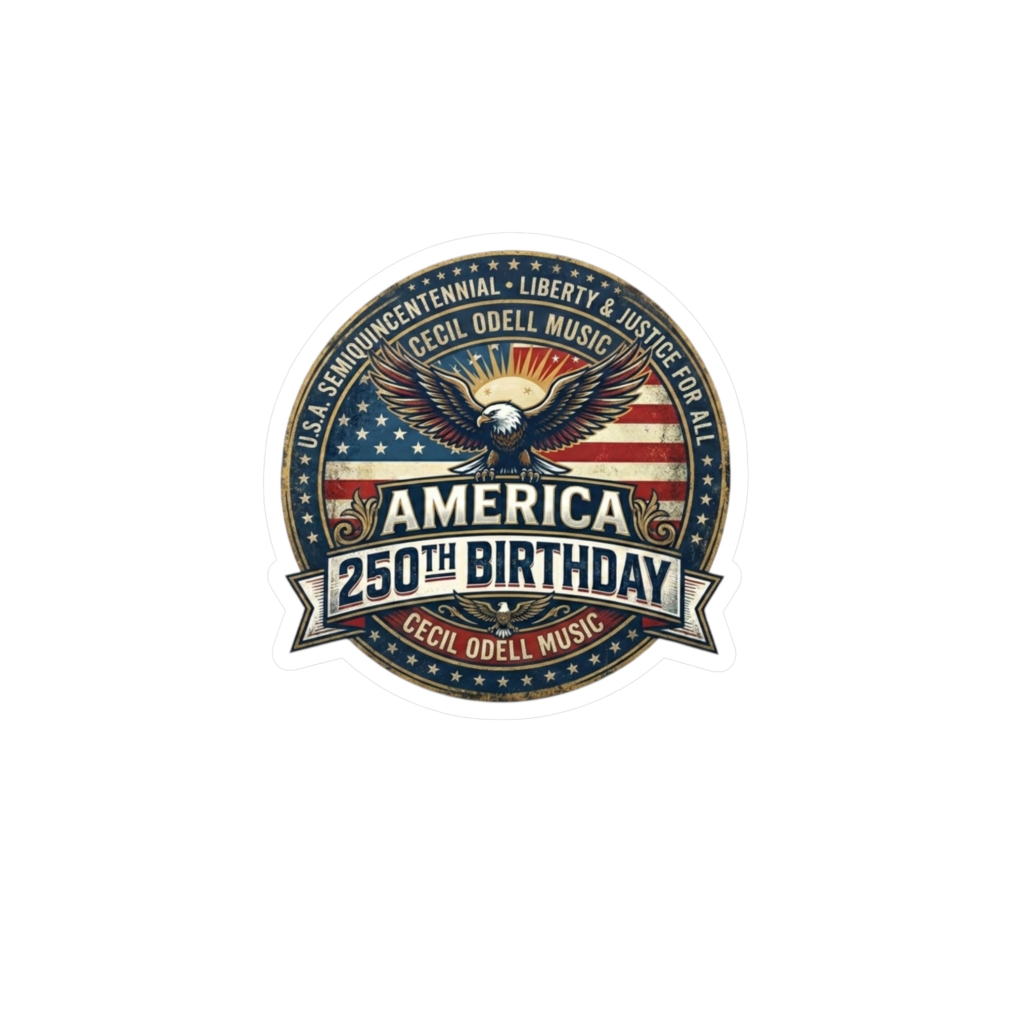 America 250th Birthday Kiss-Cut Vinyl Sticker — Patriotic Eagle Emblem