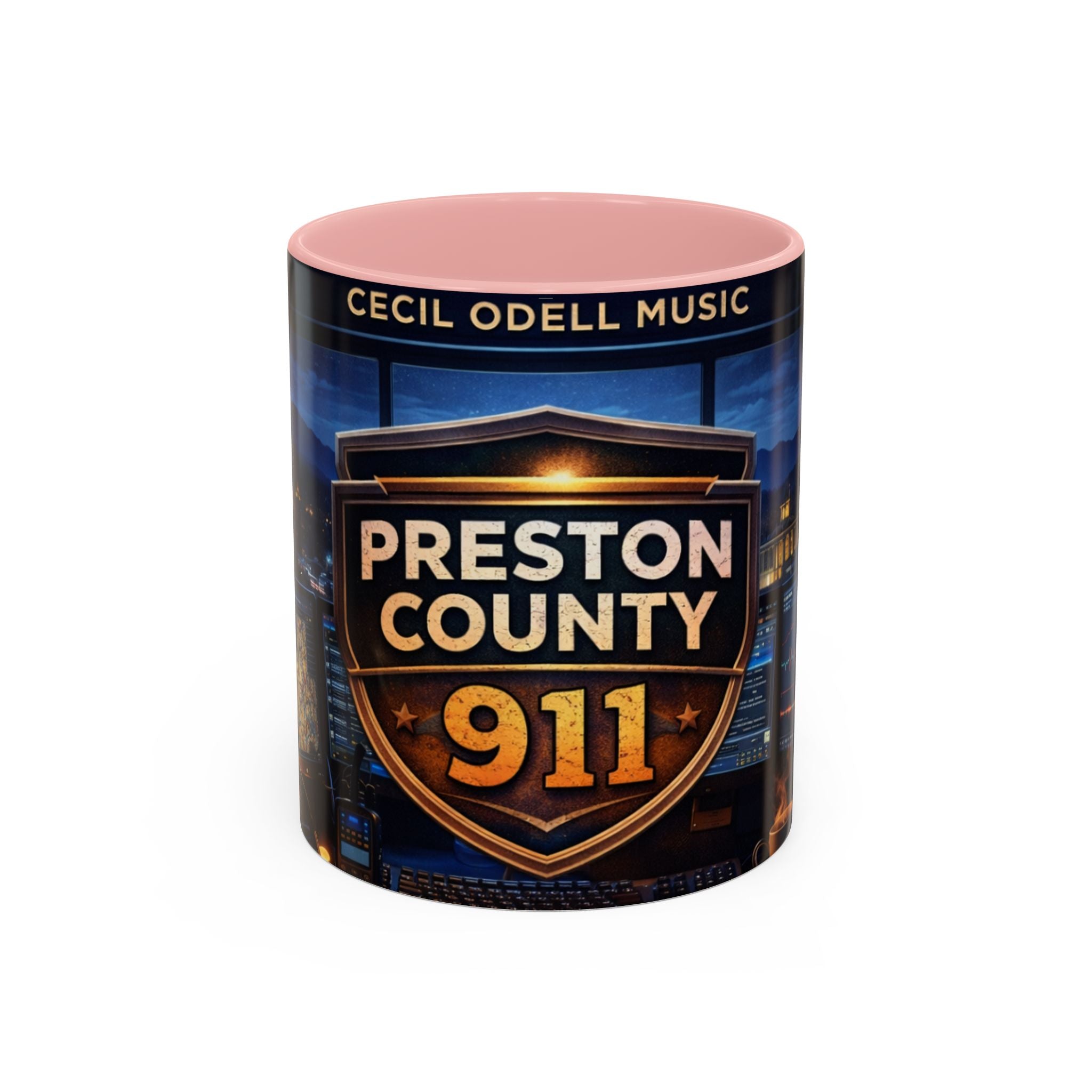 Preston County 911 Coffee Mug: Emergency Dispatch Badge Accent Mug