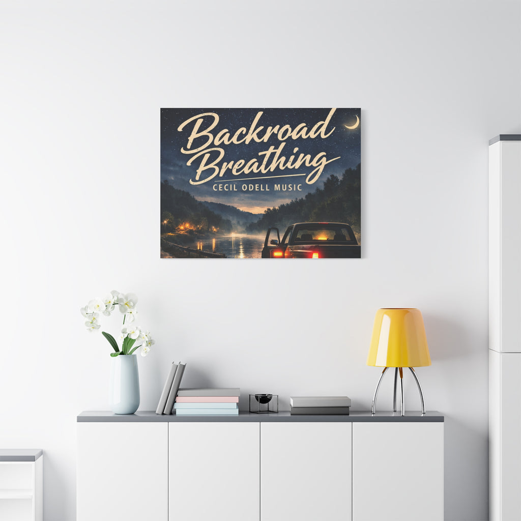 Backroad Breathing Matte Canvas Wall Art: Night Truck Landscape Music Print
