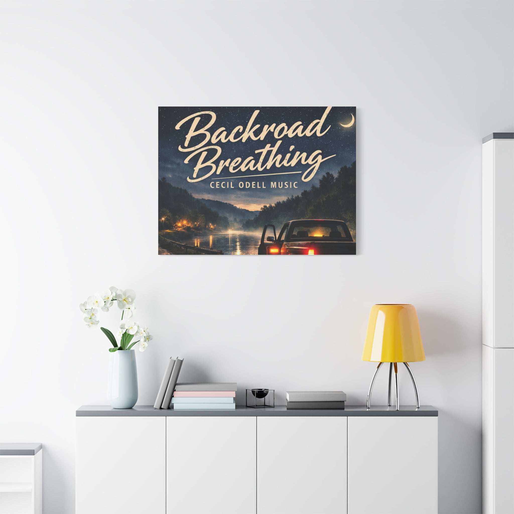 Backroad Breathing Matte Canvas Wall Art: Night Truck Landscape Music Print