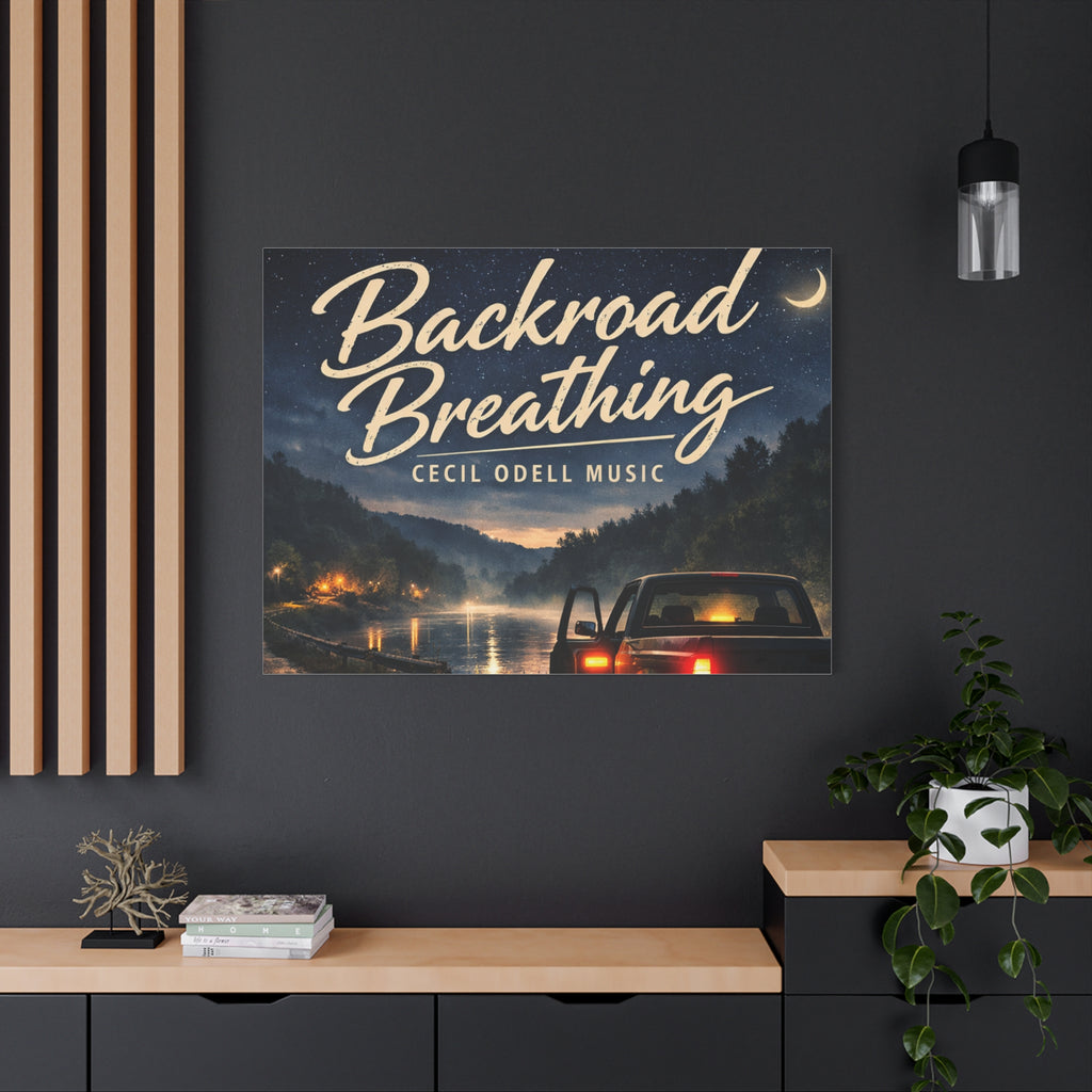 Backroad Breathing Matte Canvas Wall Art: Night Truck Landscape Music Print