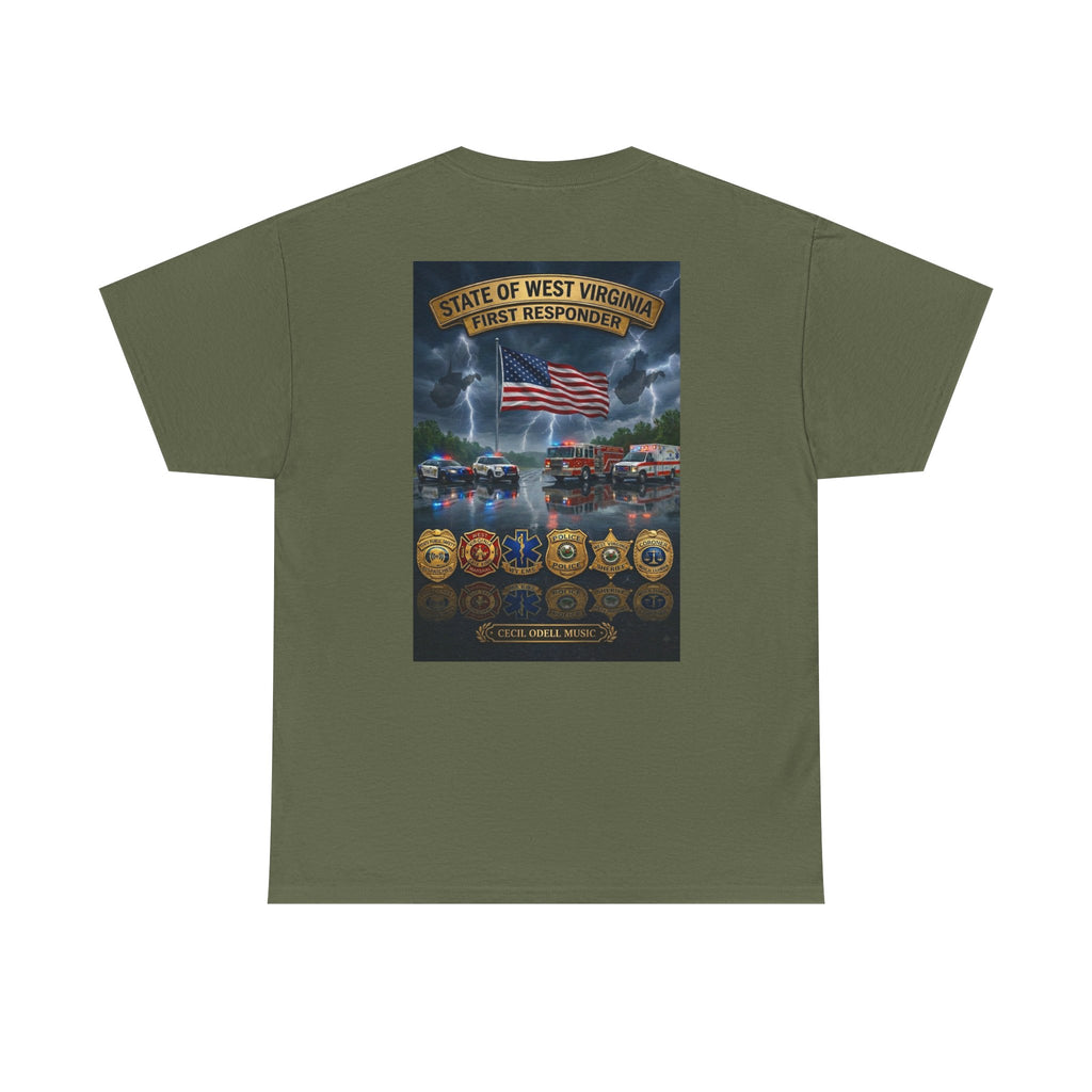West Virginia First Responders Tribute Tee: State Emblem & American Flag Memorial Shirt