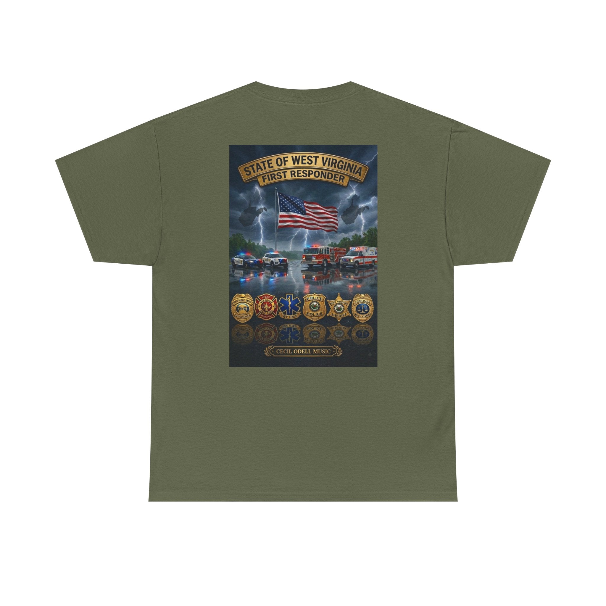 West Virginia First Responders Tribute Tee: State Emblem & American Flag Memorial Shirt