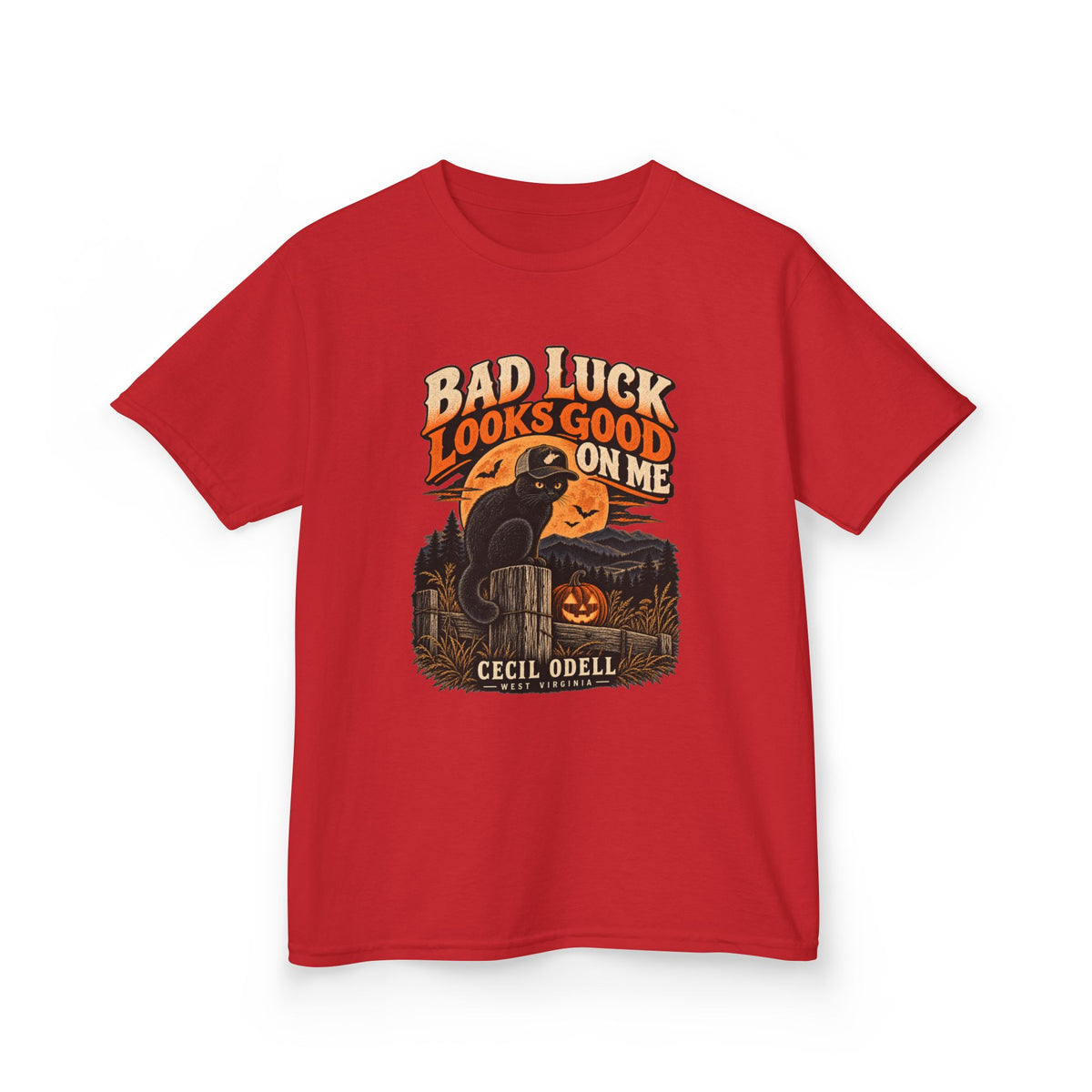 Bad Luck Looks Good on Me Kids Halloween Tee | Cecil Odell