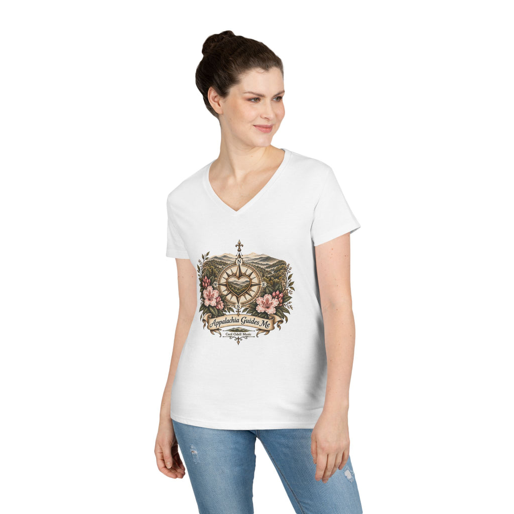 Appalachian Guide Floral Compass V-Neck Tee