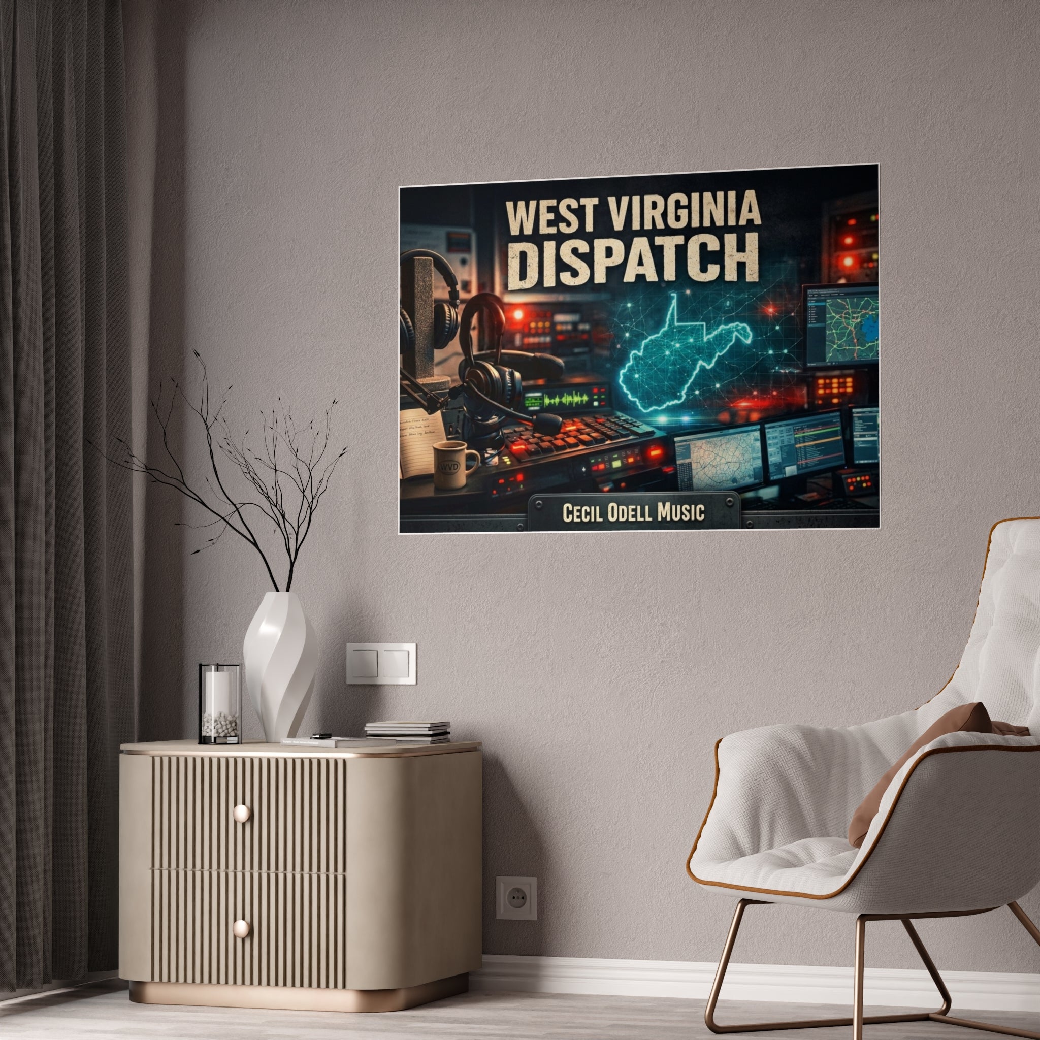 West Virginia Dispatch Gloss Poster: Retro Radio Control Room Wall Art