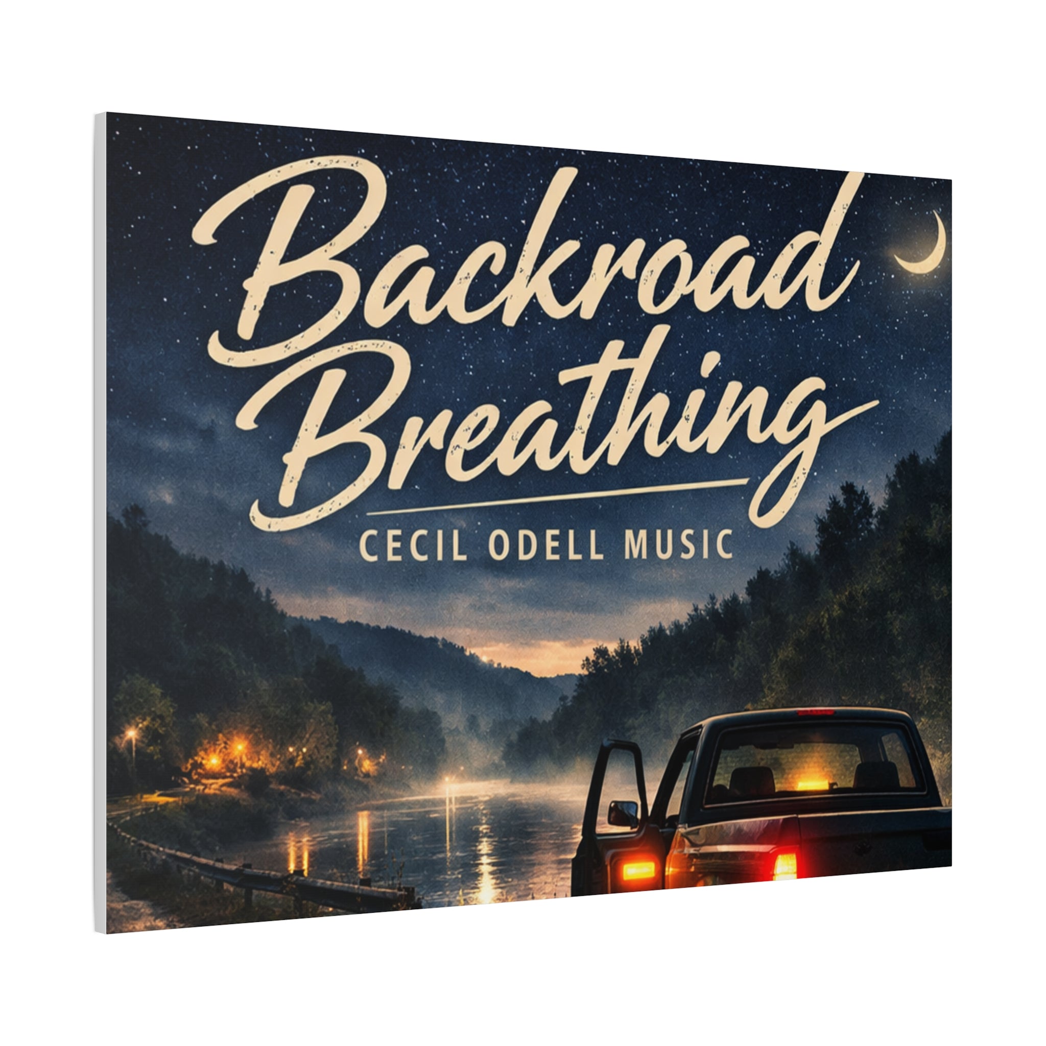 Backroad Breathing Matte Canvas Wall Art: Night Truck Landscape Music Print