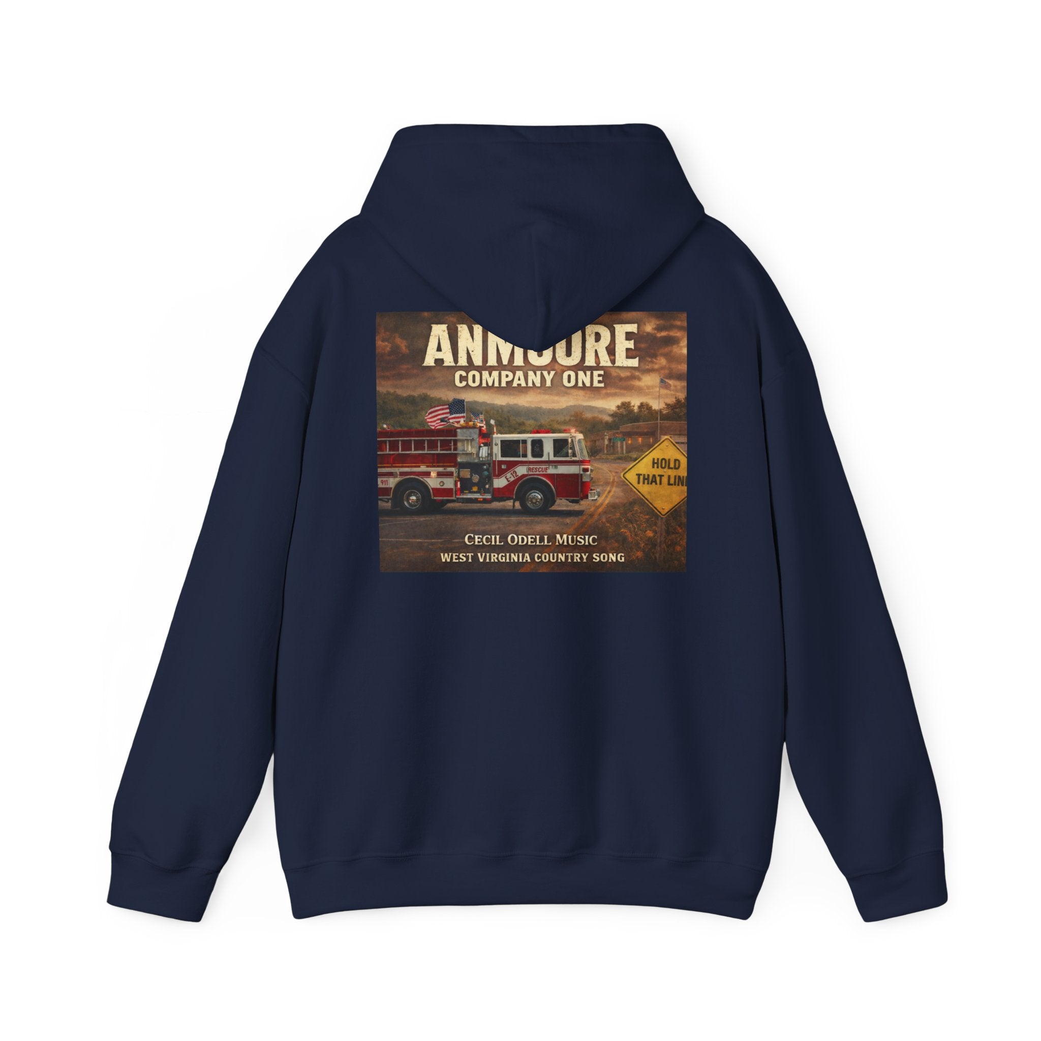 Firetruck Graphic Hoodie: Anmoore Company One Vintage Rescue Music Crewneck