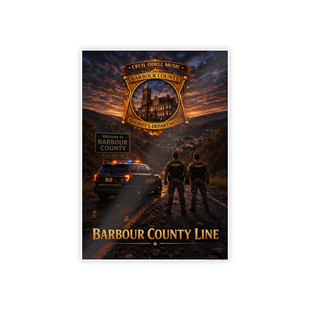 Barbour County Line Poster: Sheriff Badge & Patrol Nightscape Gloss Print - Cecil Odell Music