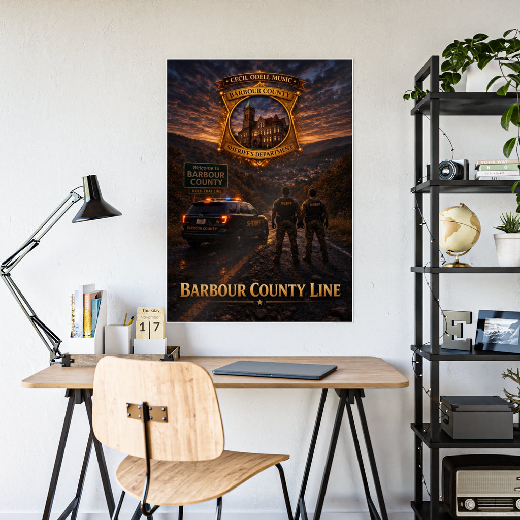 Barbour County Line Poster: Sheriff Badge & Patrol Nightscape Gloss Print - Cecil Odell Music