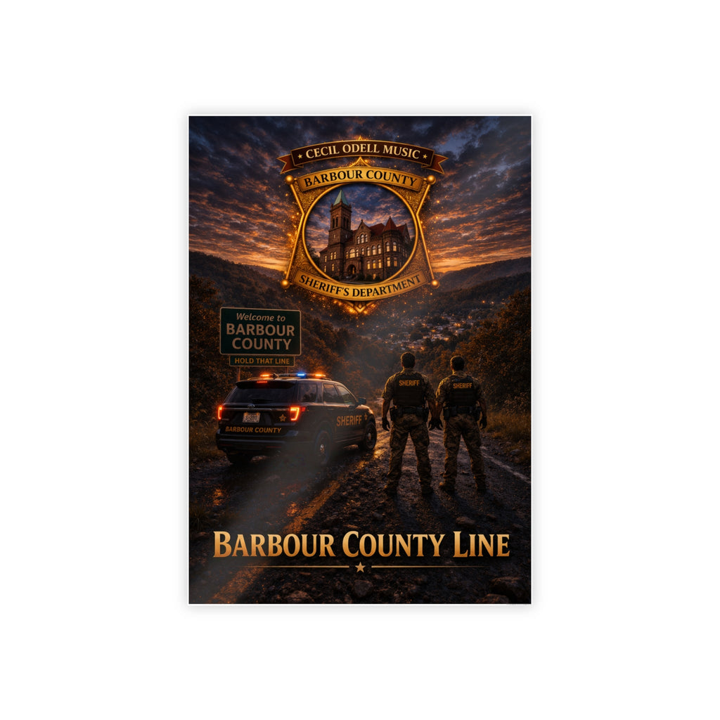 Barbour County Line Poster: Sheriff Badge & Patrol Nightscape Gloss Print - Cecil Odell Music